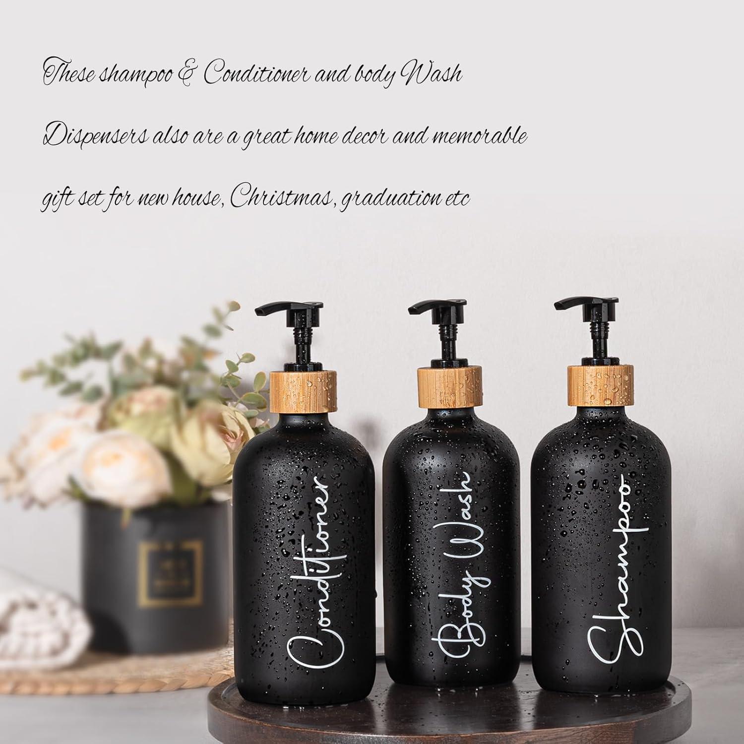 image17 oz Hand Soap Dispenser Glass Liquid Dish Soap Bottles Refillable Empty Lotion Pump Bottles for Bathroom Decor Kitchen Sink Matte Design Black White Pack of 2Black
