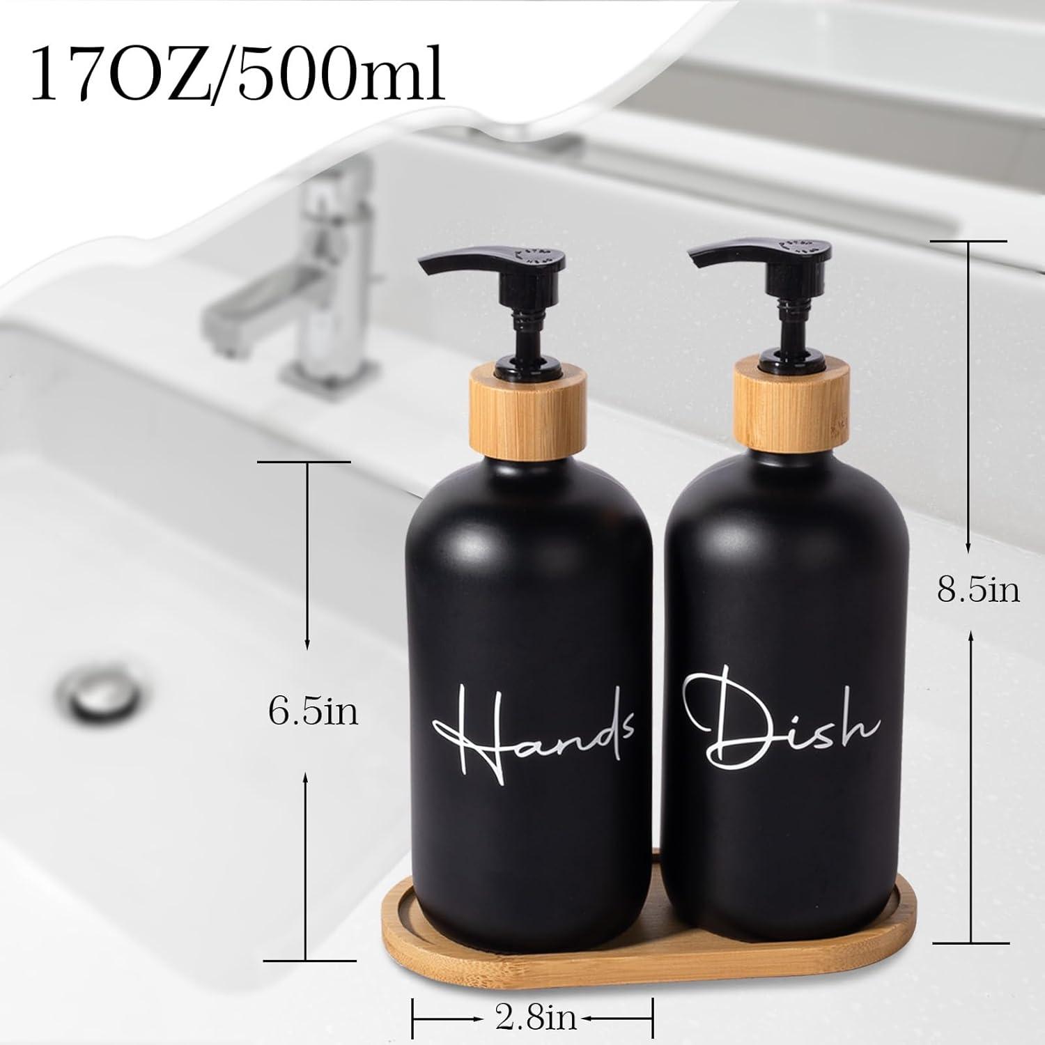 image17 oz Hand Soap Dispenser Glass Liquid Dish Soap Bottles Refillable Empty Lotion Pump Bottles for Bathroom Decor Kitchen Sink Matte Design Black White Pack of 2Black
