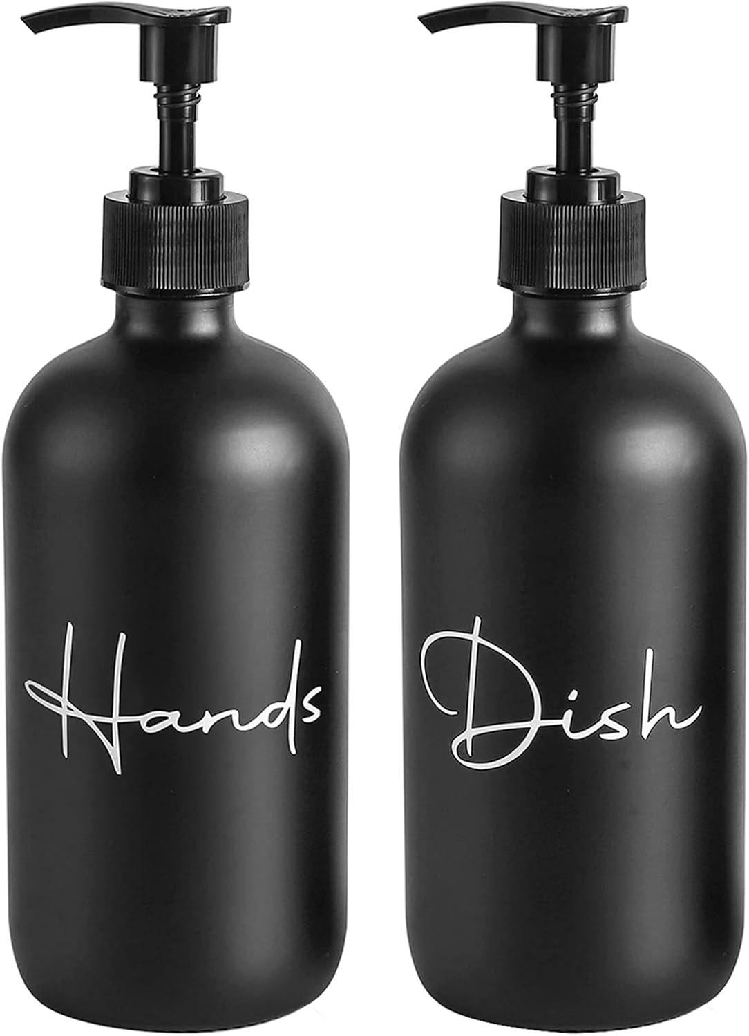 image17 oz Hand Soap Dispenser Glass Liquid Dish Soap Bottles Refillable Empty Lotion Pump Bottles for Bathroom Decor Kitchen Sink Matte Design Black White Pack of 2Black
