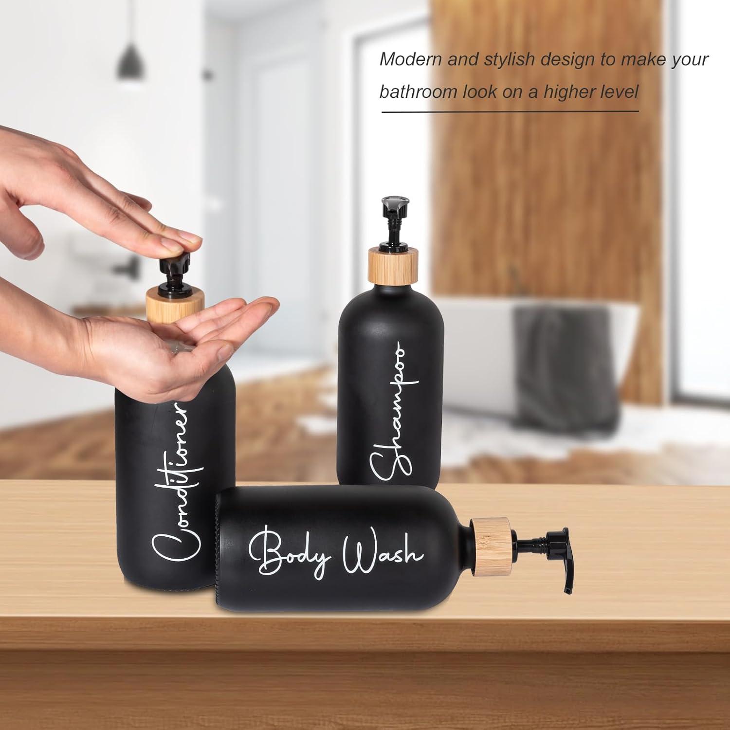 image17 oz Hand Soap Dispenser Glass Liquid Dish Soap Bottles Refillable Empty Lotion Pump Bottles for Bathroom Decor Kitchen Sink Matte Design Black White Pack of 2Black