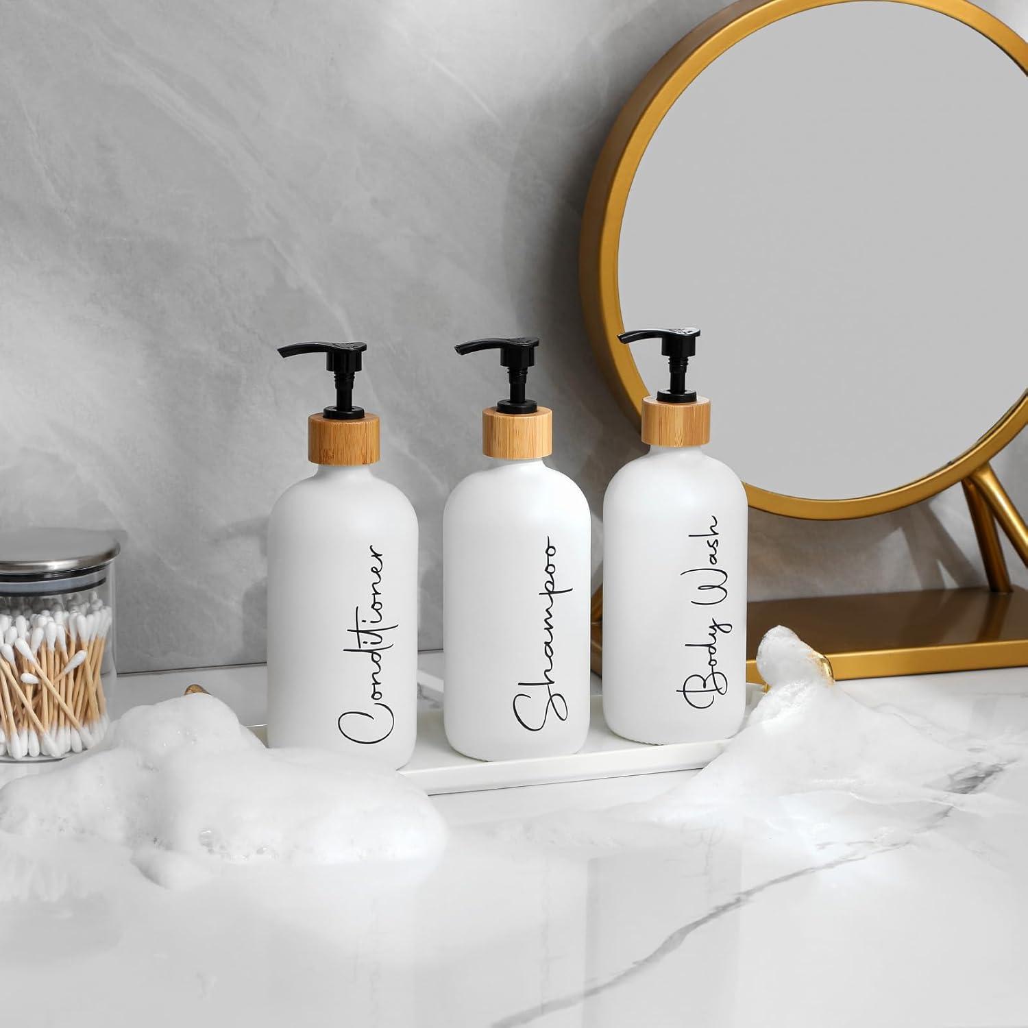 image17 oz Hand Soap Dispenser Glass Liquid Dish Soap Bottles Refillable Empty Lotion Pump Bottles for Bathroom Decor Kitchen Sink Matte Design Black White Pack of 2White