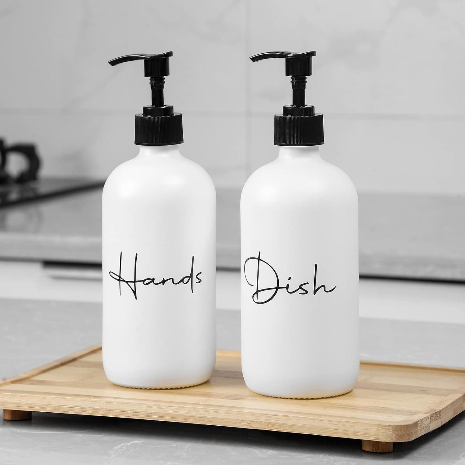 image17 oz Hand Soap Dispenser Glass Liquid Dish Soap Bottles Refillable Empty Lotion Pump Bottles for Bathroom Decor Kitchen Sink Matte Design Black White Pack of 2White