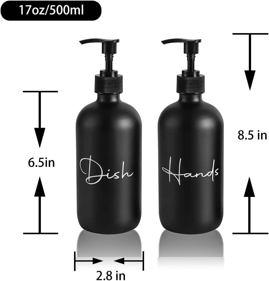 image17 oz Hand Soap Dispenser Glass Liquid Dish Soap Bottles Refillable Empty Lotion Pump Bottles for Bathroom Decor Kitchen Sink Matte Design Black White Pack of 2Black