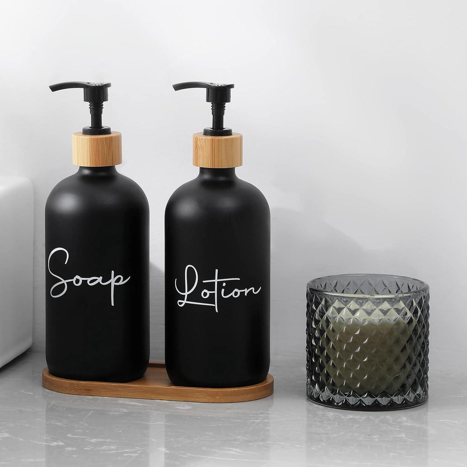 image17 oz Hand Soap Dispenser Glass Liquid Dish Soap Bottles Refillable Empty Lotion Pump Bottles for Bathroom Decor Kitchen Sink Matte Design Black White Pack of 2Black