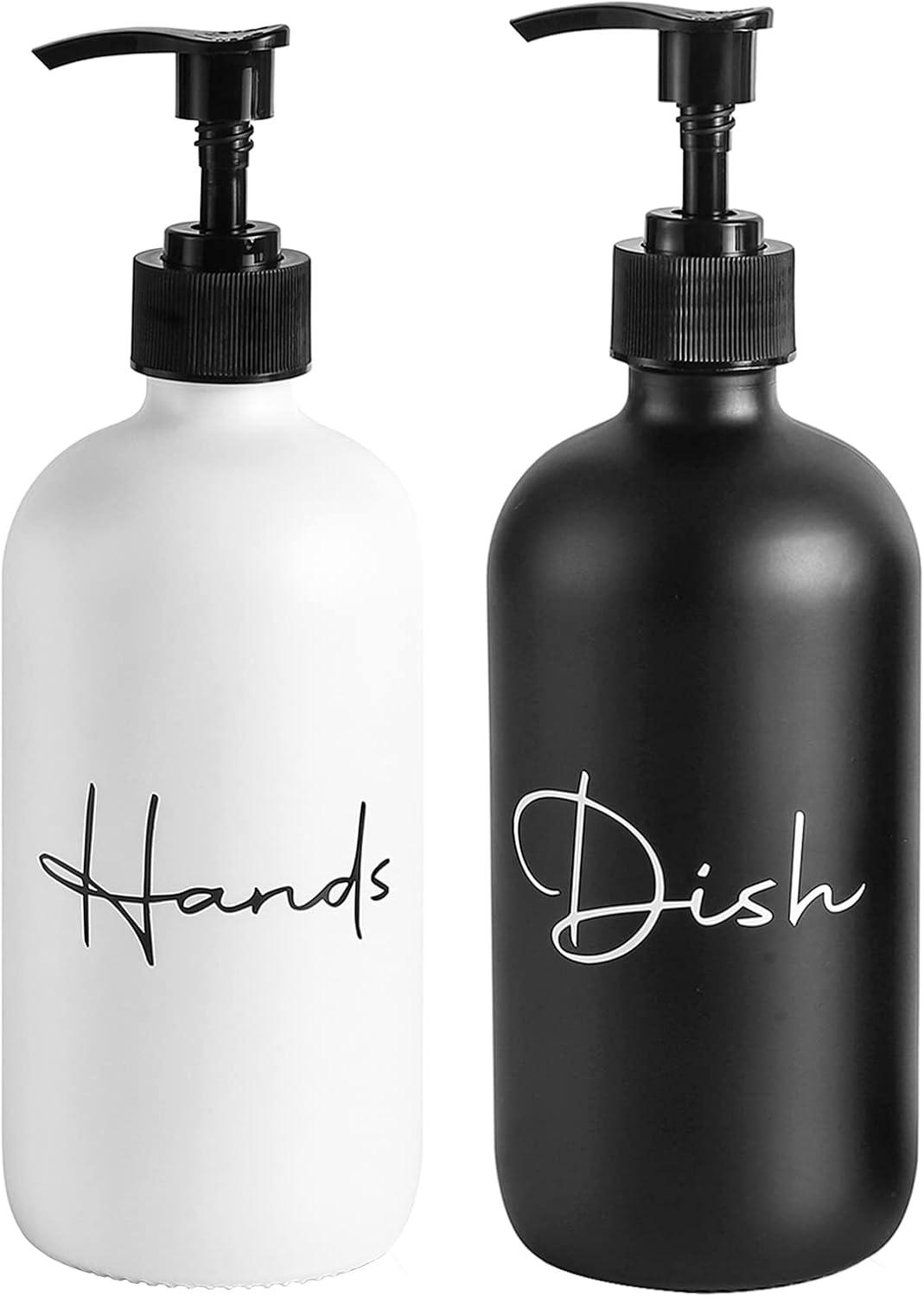image17 oz Hand Soap Dispenser Glass Liquid Dish Soap Bottles Refillable Empty Lotion Pump Bottles for Bathroom Decor Kitchen Sink Matte Design Black White Pack of 2Black White