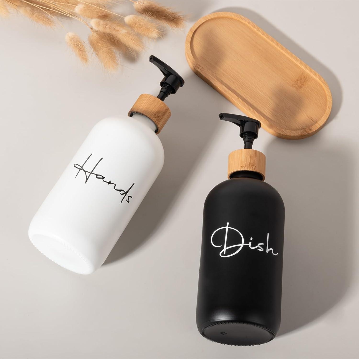 image17 oz Hand Soap Dispenser Glass Liquid Dish Soap Bottles Refillable Empty Lotion Pump Bottles for Bathroom Decor Kitchen Sink Matte Design Black White Pack of 2Black White