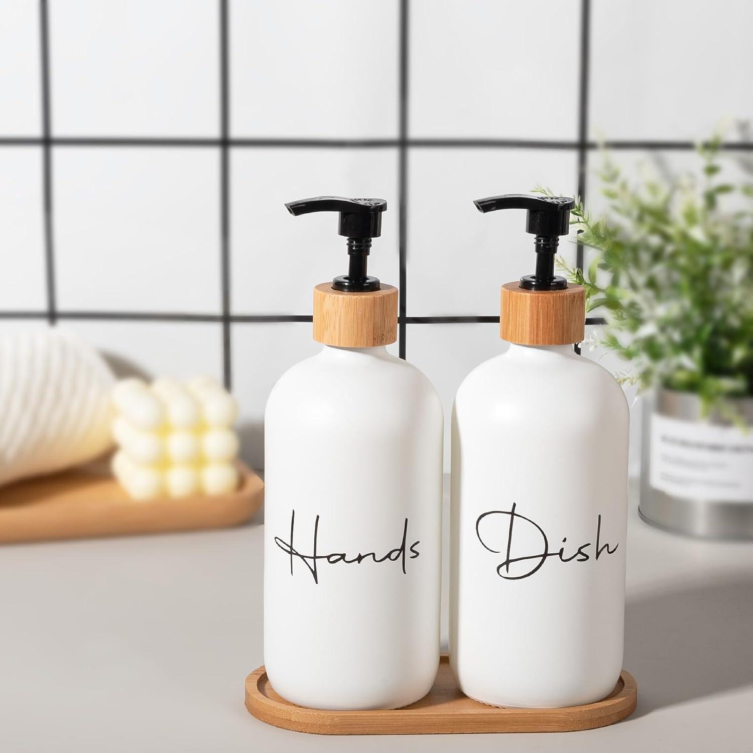image17 oz Hand Soap Dispenser Glass Liquid Dish Soap Bottles Refillable Empty Lotion Pump Bottles for Bathroom Decor Kitchen Sink Matte Design Black White Pack of 2White