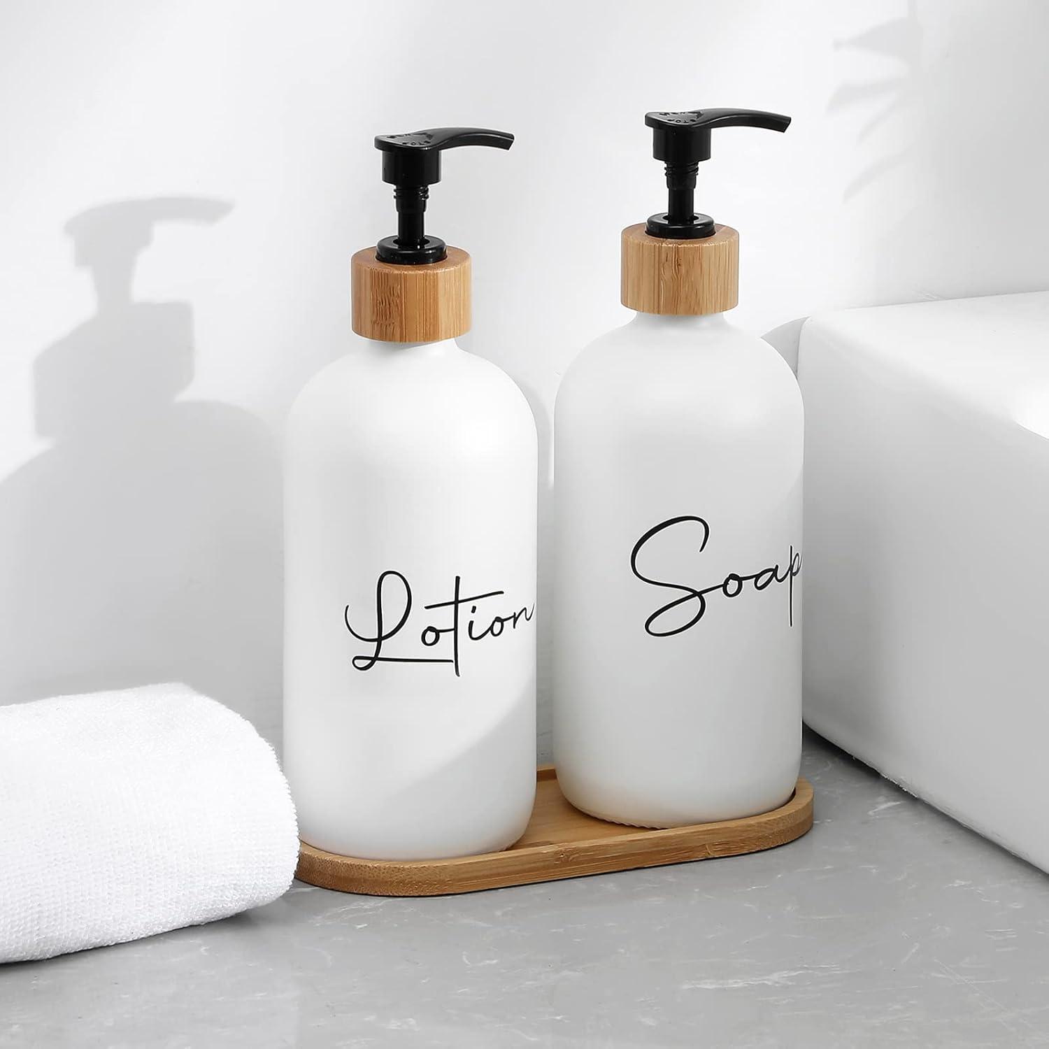 image17 oz Hand Soap Dispenser Glass Liquid Dish Soap Bottles Refillable Empty Lotion Pump Bottles for Bathroom Decor Kitchen Sink Matte Design Black White Pack of 2White
