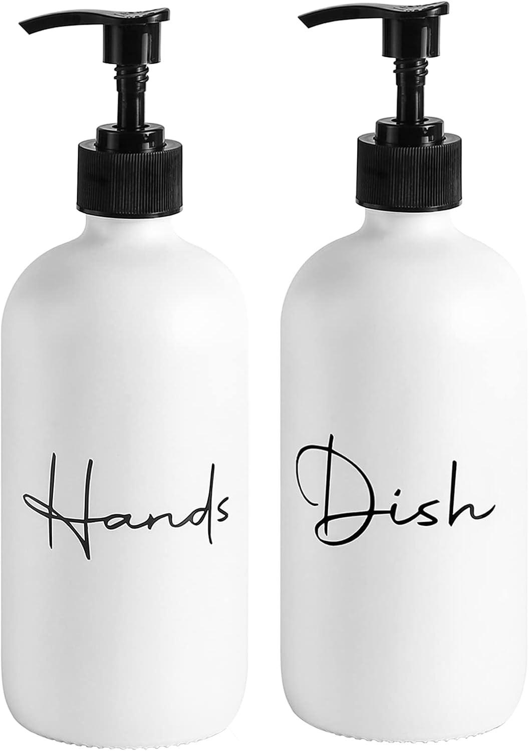 image17 oz Hand Soap Dispenser Glass Liquid Dish Soap Bottles Refillable Empty Lotion Pump Bottles for Bathroom Decor Kitchen Sink Matte Design Black White Pack of 2White