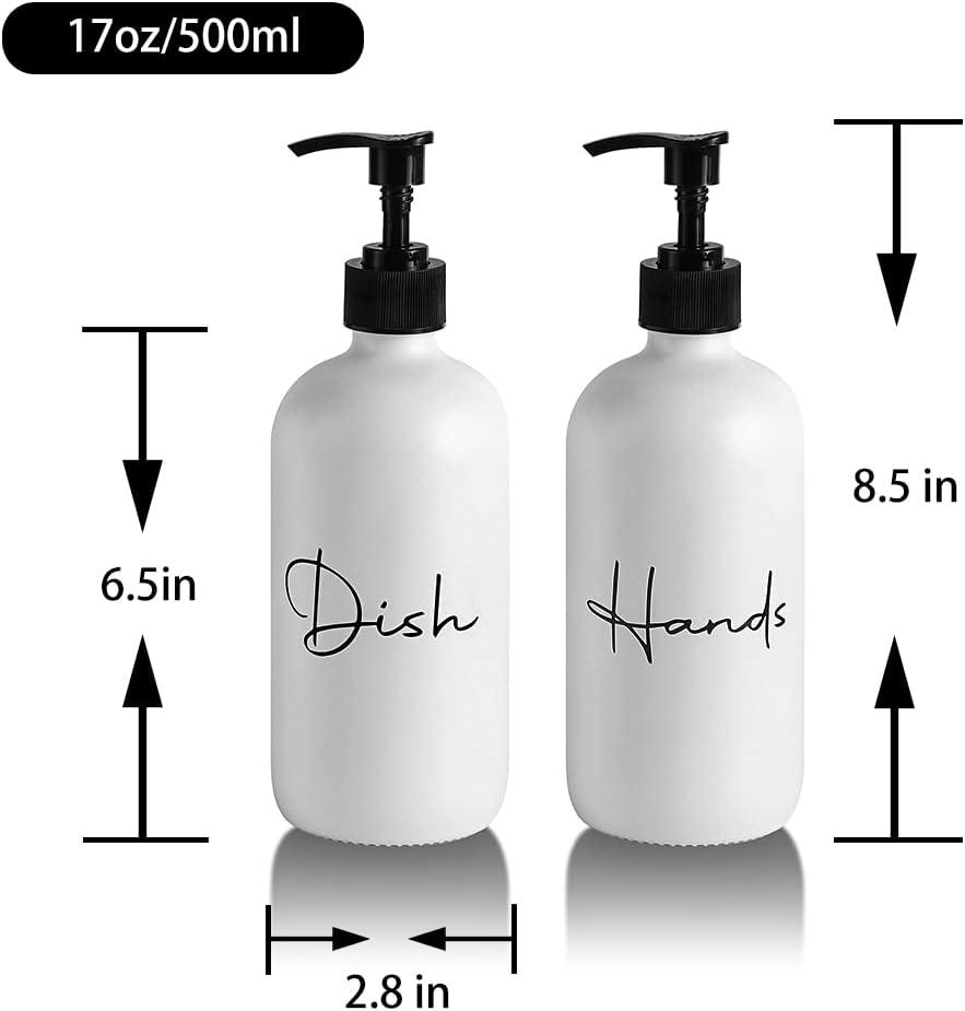 image17 oz Hand Soap Dispenser Glass Liquid Dish Soap Bottles Refillable Empty Lotion Pump Bottles for Bathroom Decor Kitchen Sink Matte Design Black White Pack of 2White