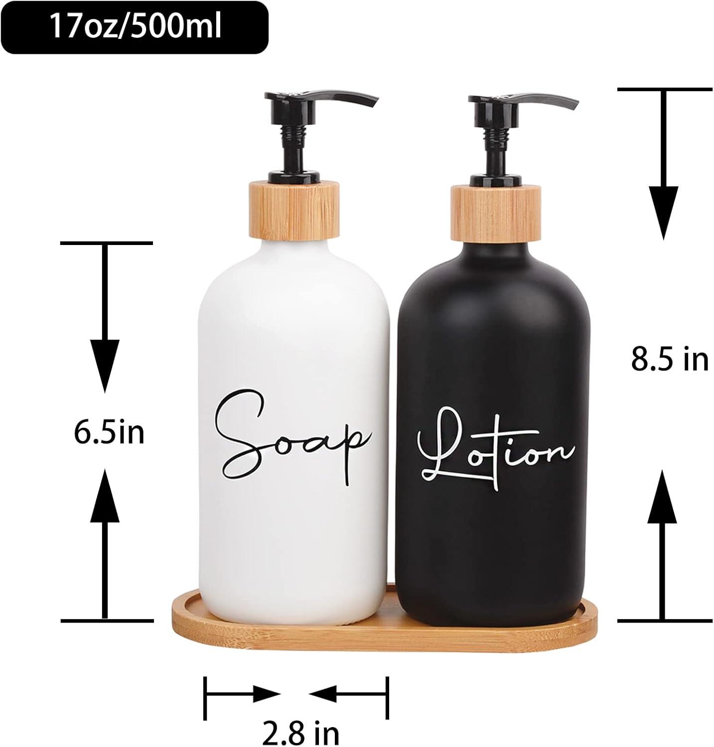 image17 oz Hand Soap Dispenser Glass Liquid Dish Soap Bottles Refillable Empty Lotion Pump Bottles for Bathroom Decor Kitchen Sink Matte Design Black White Pack of 2Black White