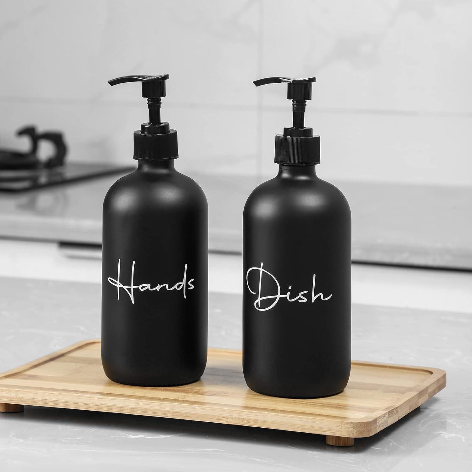 image17 oz Hand Soap Dispenser Glass Liquid Dish Soap Bottles Refillable Empty Lotion Pump Bottles for Bathroom Decor Kitchen Sink Matte Design Black White Pack of 2Black