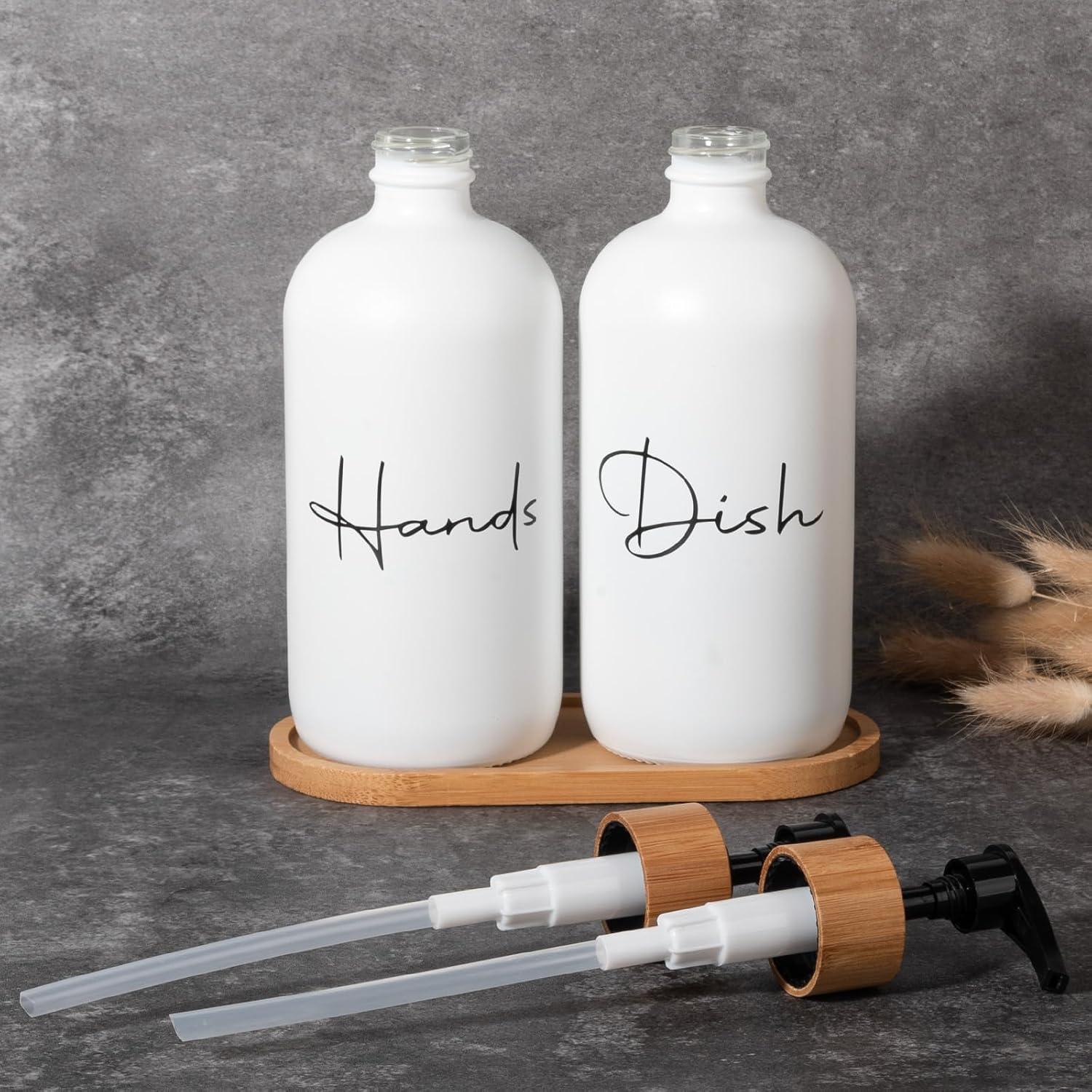 image17 oz Hand Soap Dispenser Glass Liquid Dish Soap Bottles Refillable Empty Lotion Pump Bottles for Bathroom Decor Kitchen Sink Matte Design Black White Pack of 2White