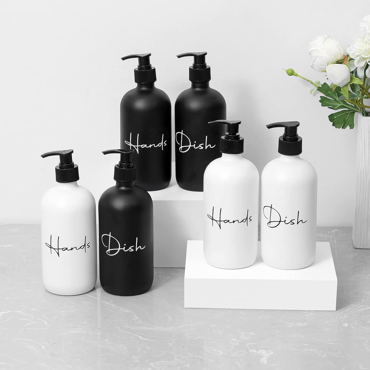 image17 oz Hand Soap Dispenser Glass Liquid Dish Soap Bottles Refillable Empty Lotion Pump Bottles for Bathroom Decor Kitchen Sink Matte Design Black White Pack of 2Black White