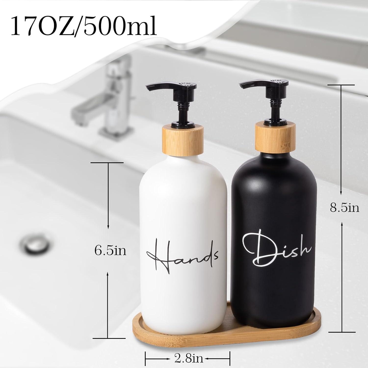 image17 oz Hand Soap Dispenser Glass Liquid Dish Soap Bottles Refillable Empty Lotion Pump Bottles for Bathroom Decor Kitchen Sink Matte Design Black White Pack of 2Black White