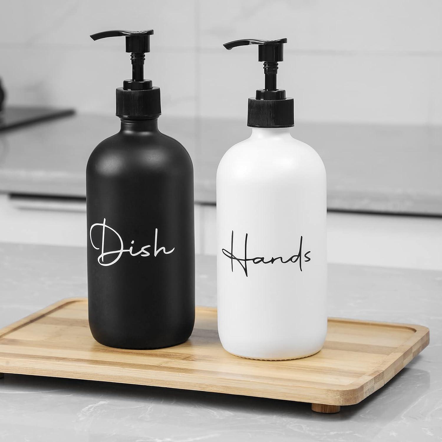 image17 oz Hand Soap Dispenser Glass Liquid Dish Soap Bottles Refillable Empty Lotion Pump Bottles for Bathroom Decor Kitchen Sink Matte Design Black White Pack of 2Black White