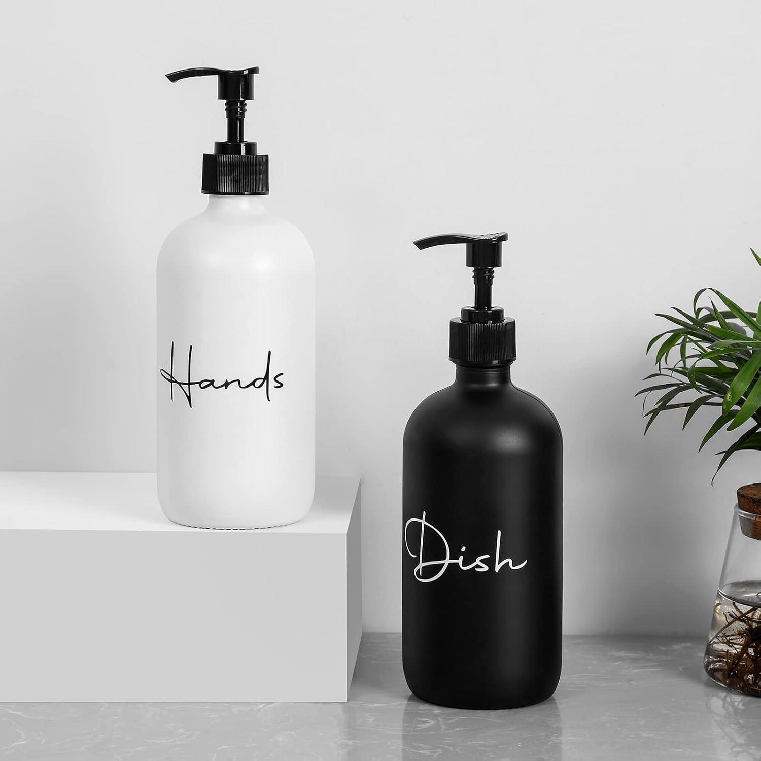 image17 oz Hand Soap Dispenser Glass Liquid Dish Soap Bottles Refillable Empty Lotion Pump Bottles for Bathroom Decor Kitchen Sink Matte Design Black White Pack of 2Black White