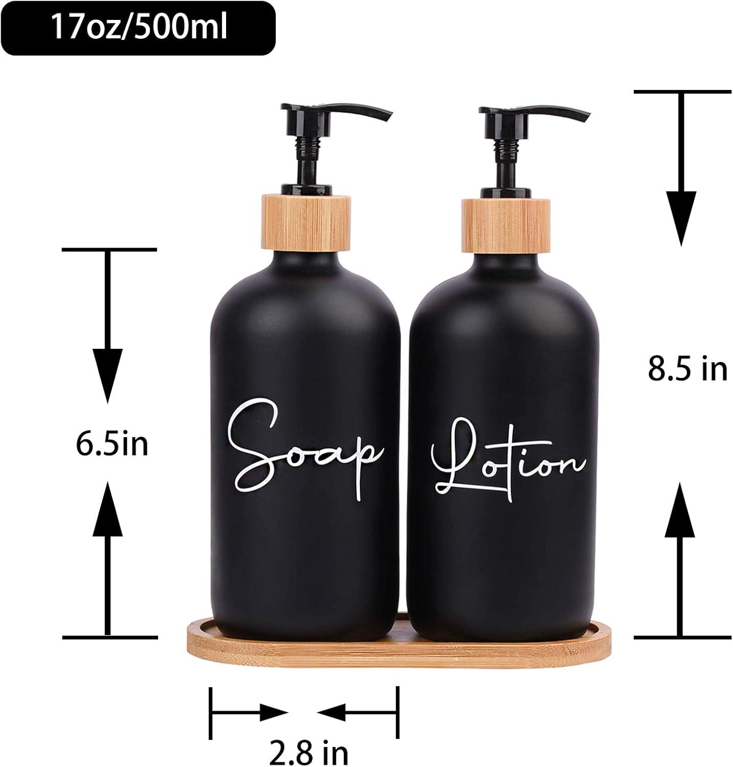 image17 oz Hand Soap Dispenser Glass Liquid Dish Soap Bottles Refillable Empty Lotion Pump Bottles for Bathroom Decor Kitchen Sink Matte Design Black White Pack of 2Black
