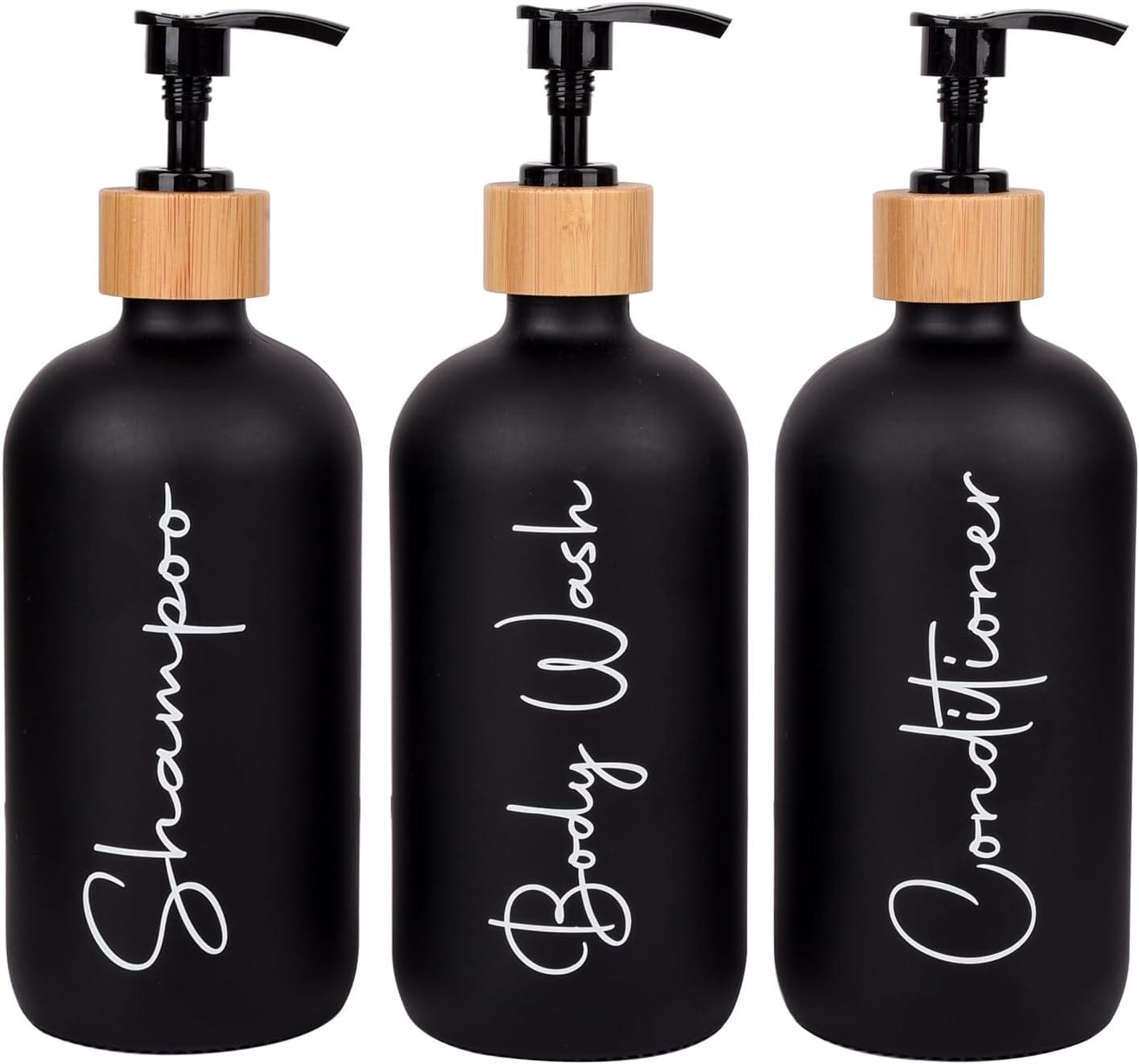 image17 oz Hand Soap Dispenser Glass Liquid Dish Soap Bottles Refillable Empty Lotion Pump Bottles for Bathroom Decor Kitchen Sink Matte Design Black White Pack of 2Black