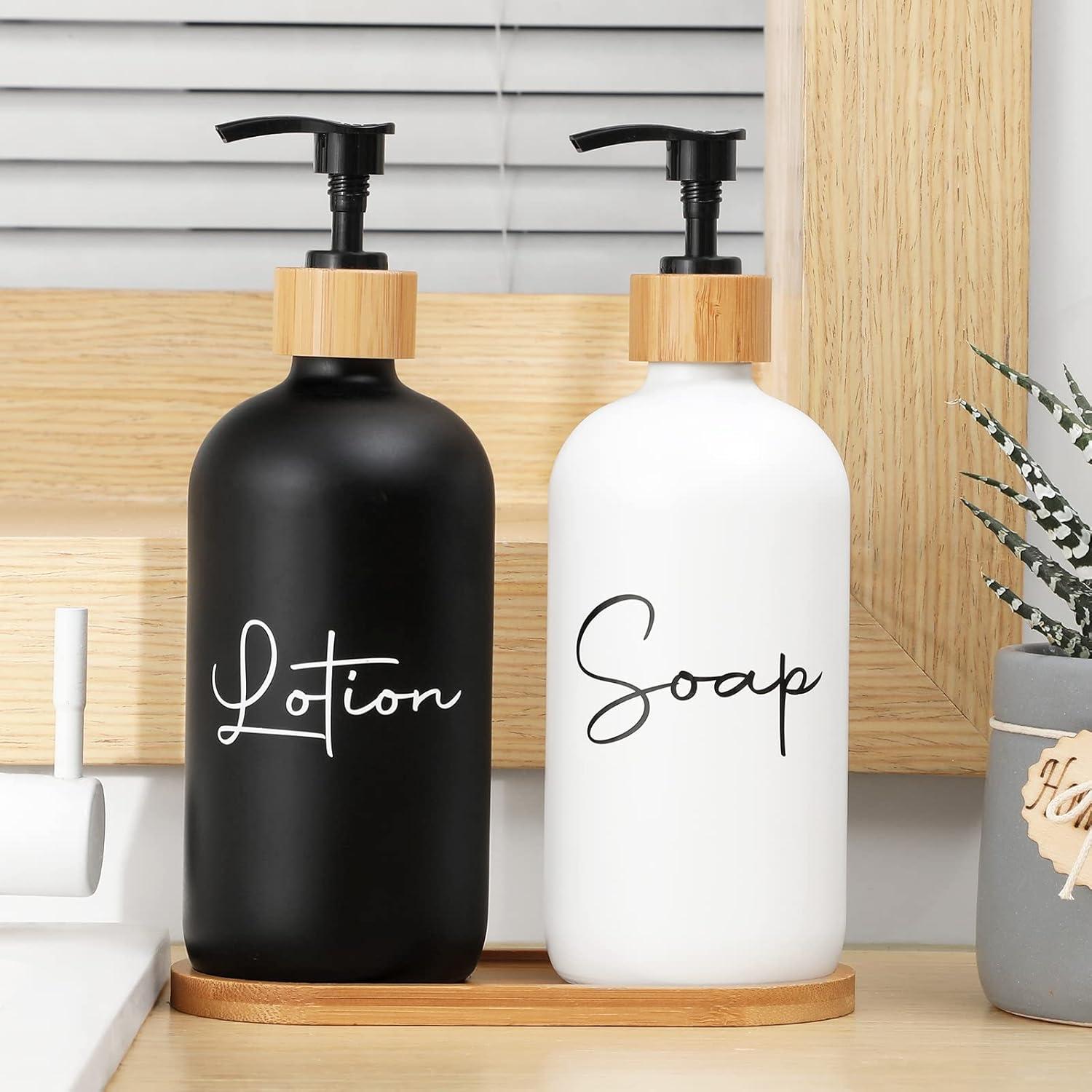 image17 oz Hand Soap Dispenser Glass Liquid Dish Soap Bottles Refillable Empty Lotion Pump Bottles for Bathroom Decor Kitchen Sink Matte Design Black White Pack of 2Black White