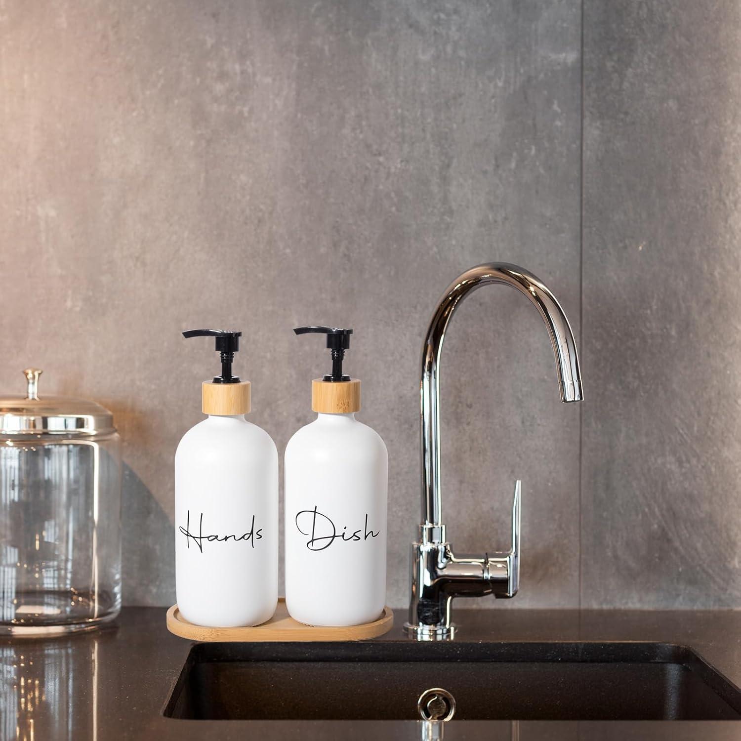 image17 oz Hand Soap Dispenser Glass Liquid Dish Soap Bottles Refillable Empty Lotion Pump Bottles for Bathroom Decor Kitchen Sink Matte Design Black White Pack of 2White