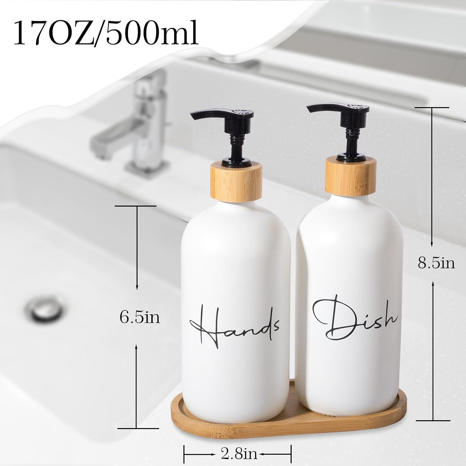 image17 oz Hand Soap Dispenser Glass Liquid Dish Soap Bottles Refillable Empty Lotion Pump Bottles for Bathroom Decor Kitchen Sink Matte Design Black White Pack of 2White