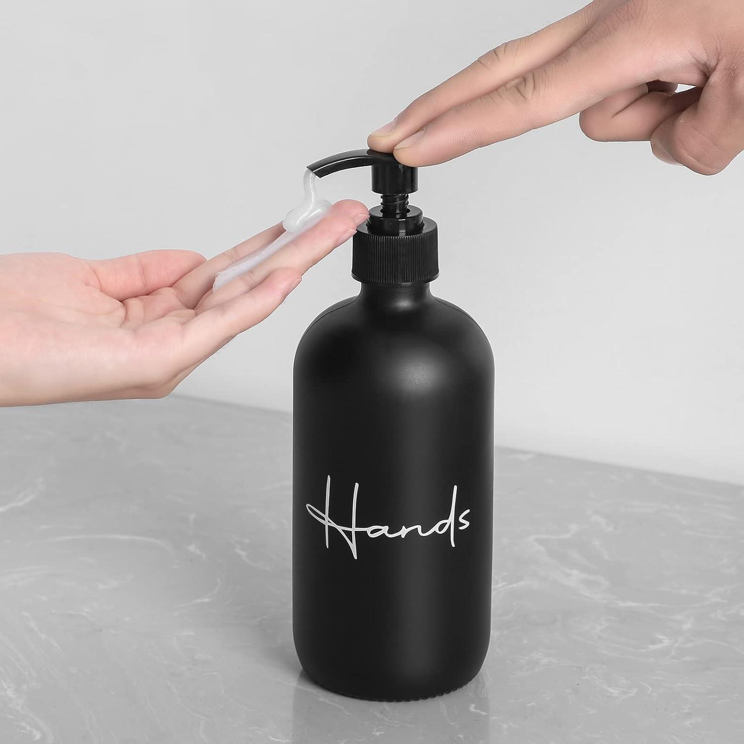 image17 oz Hand Soap Dispenser Glass Liquid Dish Soap Bottles Refillable Empty Lotion Pump Bottles for Bathroom Decor Kitchen Sink Matte Design Black White Pack of 2Black