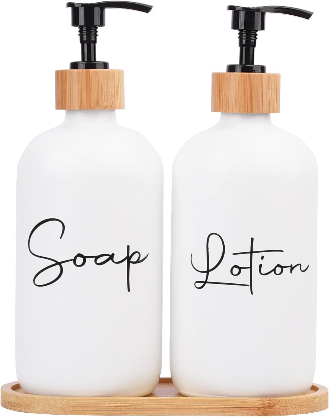 image17 oz Hand Soap Dispenser Glass Liquid Dish Soap Bottles Refillable Empty Lotion Pump Bottles for Bathroom Decor Kitchen Sink Matte Design Black White Pack of 2White