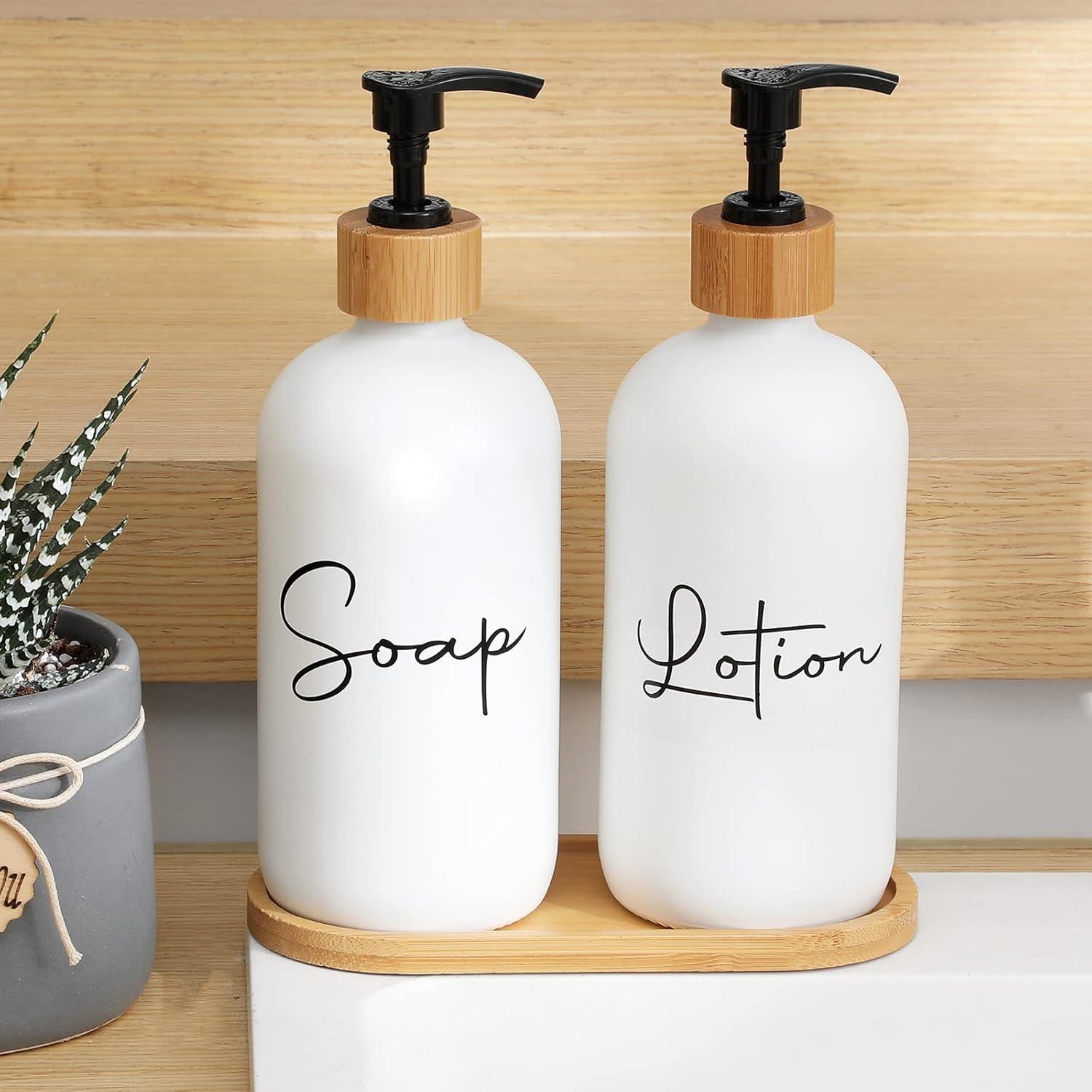 image17 oz Hand Soap Dispenser Glass Liquid Dish Soap Bottles Refillable Empty Lotion Pump Bottles for Bathroom Decor Kitchen Sink Matte Design Black White Pack of 2White
