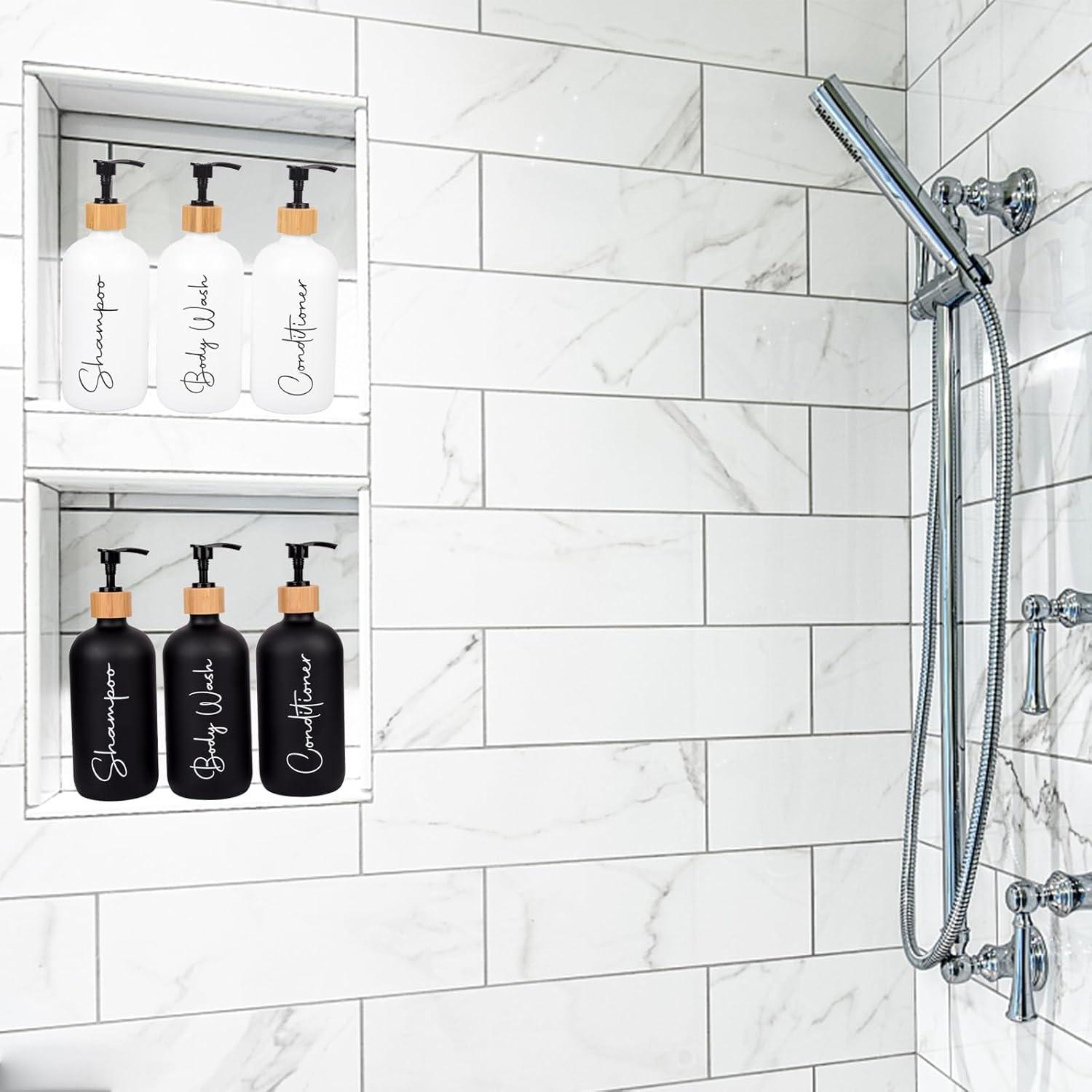 image17 oz Hand Soap Dispenser Glass Liquid Dish Soap Bottles Refillable Empty Lotion Pump Bottles for Bathroom Decor Kitchen Sink Matte Design Black White Pack of 2Black