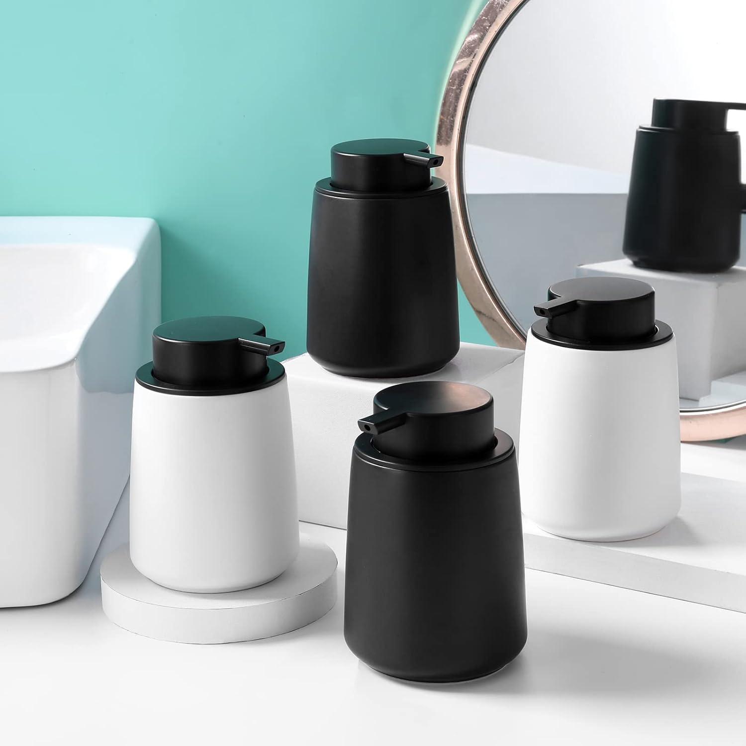 imageFoaming Hand Soap Dispenser Ceramic Foam Dish Soap Dispenser for Bathroom and Kitchen Sink Liquid Pump Bottle for Shampoo Body Wash Black 2 Pack