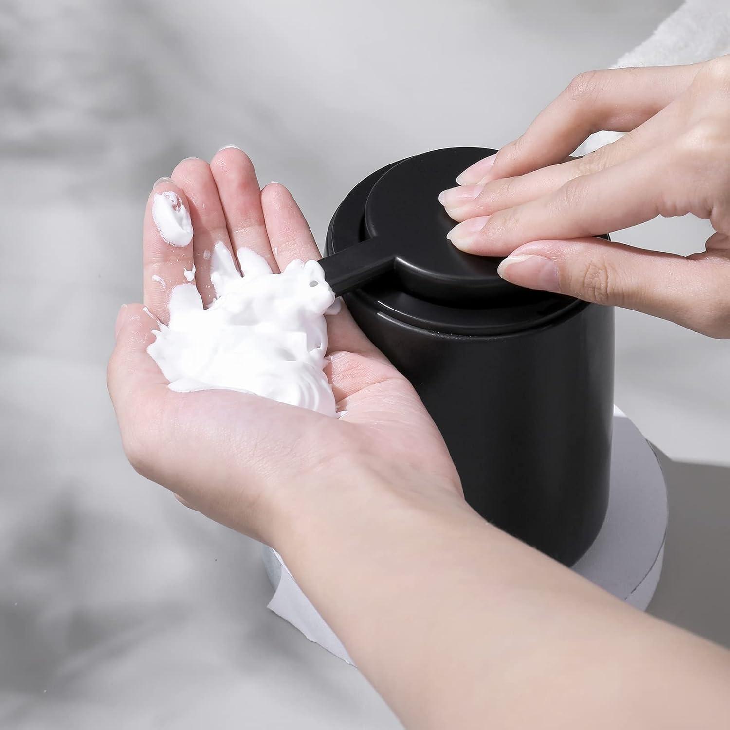 imageFoaming Hand Soap Dispenser Ceramic Foam Dish Soap Dispenser for Bathroom and Kitchen Sink Liquid Pump Bottle for Shampoo Body Wash Black 2 Pack