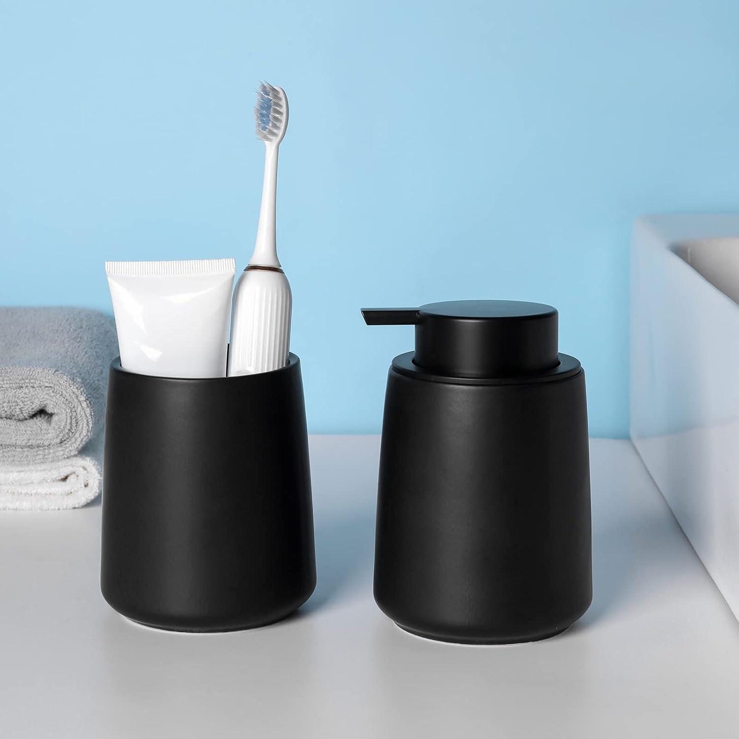 imageFoaming Hand Soap Dispenser Ceramic Foam Dish Soap Dispenser for Bathroom and Kitchen Sink Liquid Pump Bottle for Shampoo Body Wash Black 2 Pack