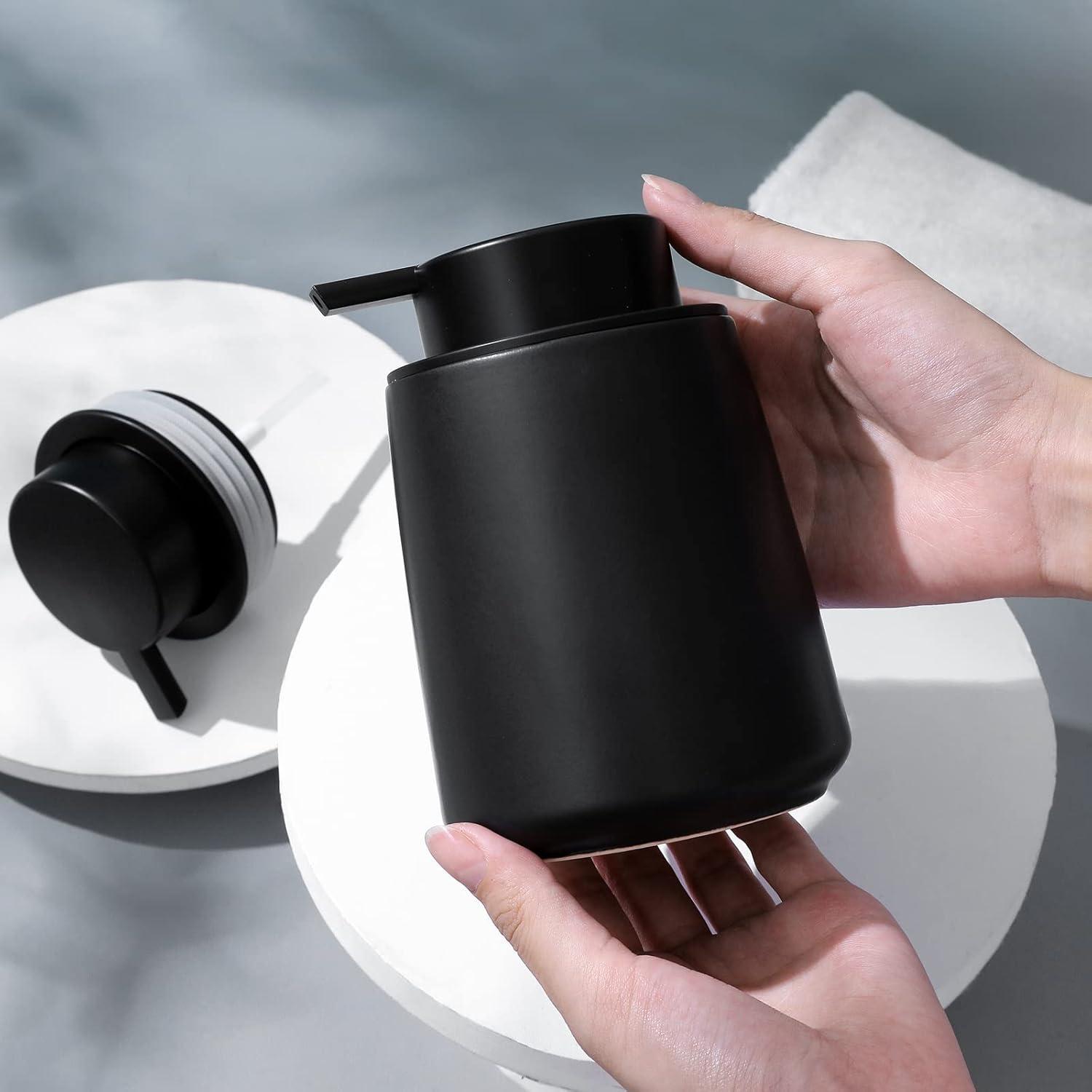 imageFoaming Hand Soap Dispenser Ceramic Foam Dish Soap Dispenser for Bathroom and Kitchen Sink Liquid Pump Bottle for Shampoo Body Wash Black 2 Pack