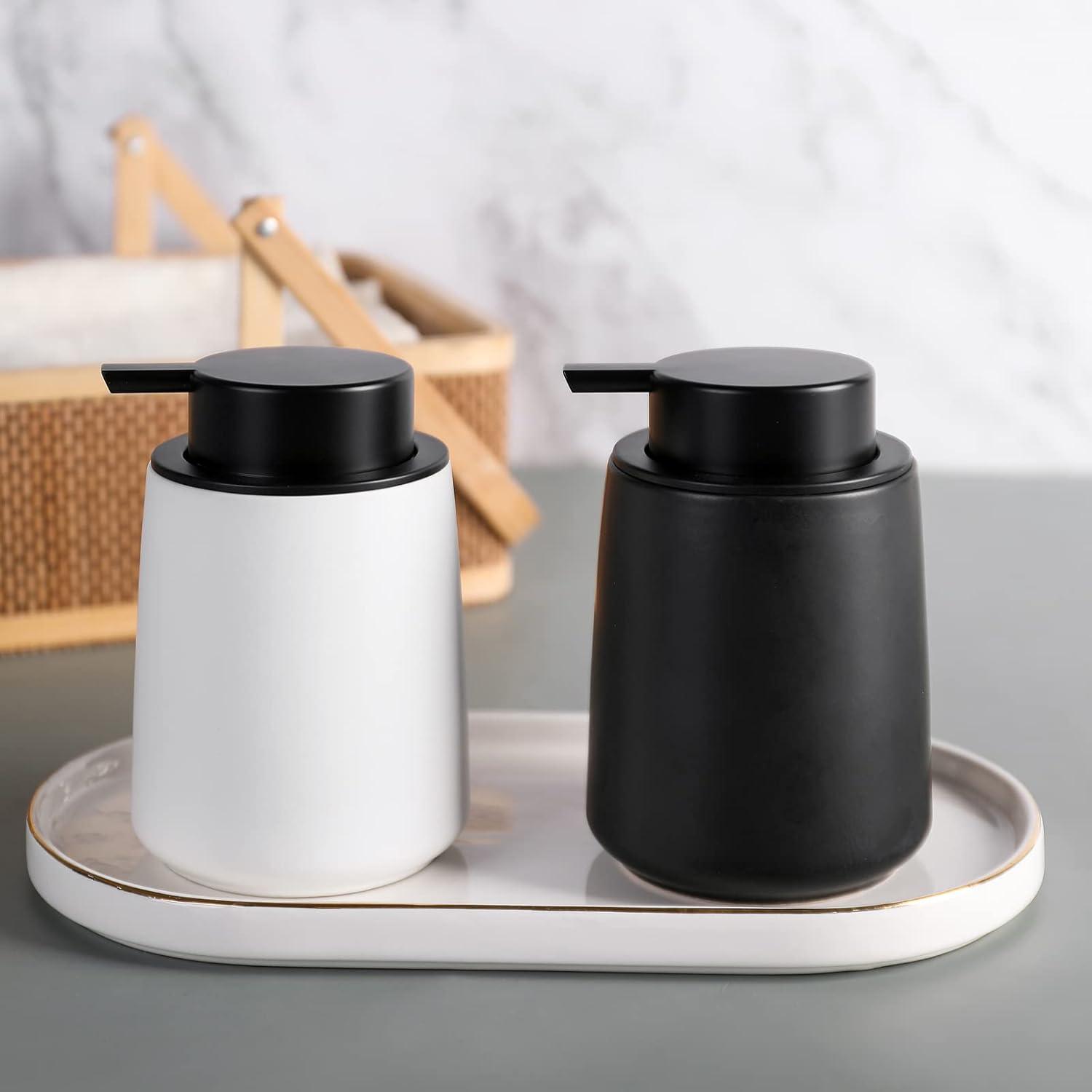 imageFoaming Hand Soap Dispenser Ceramic Foam Dish Soap Dispenser for Bathroom and Kitchen Sink Liquid Pump Bottle for Shampoo Body Wash Black 2 Pack