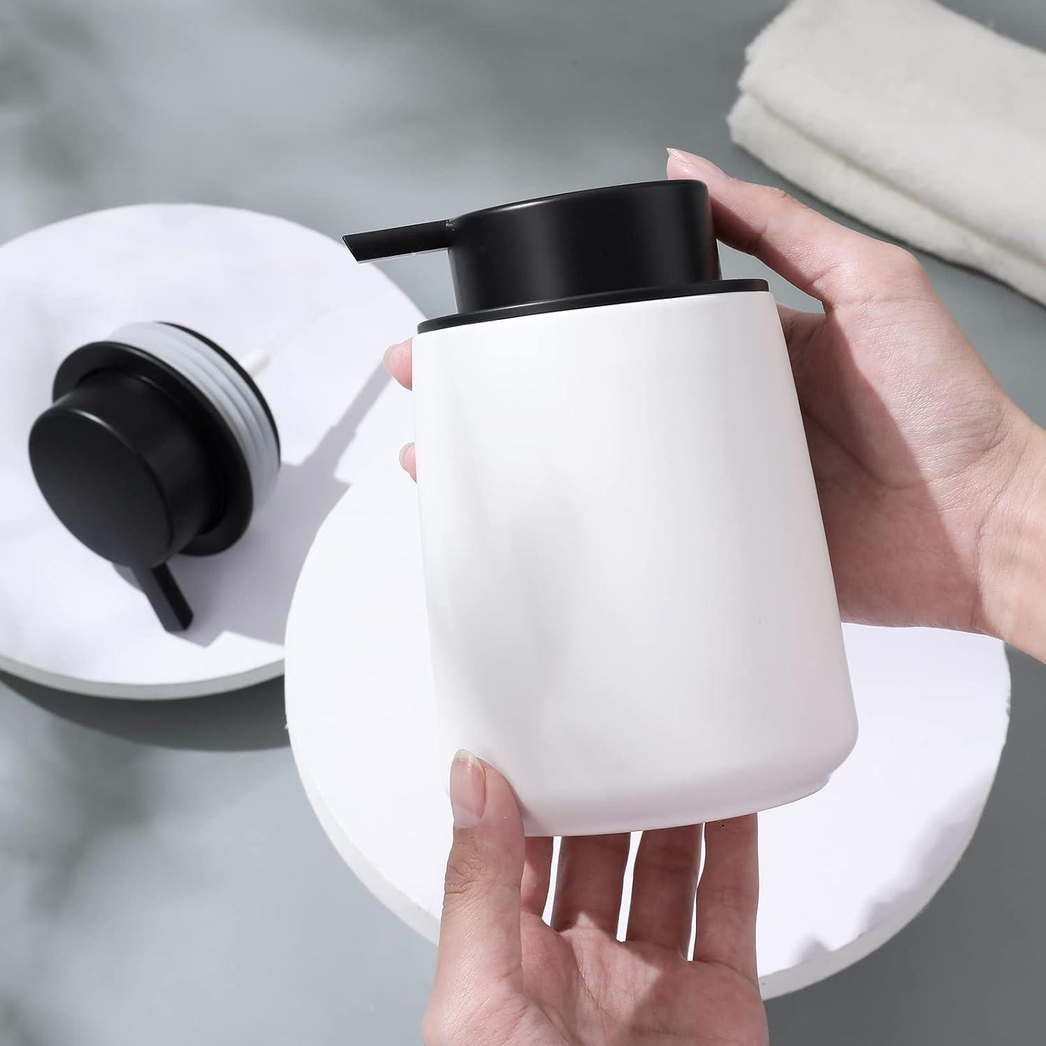 imageFoaming Hand Soap Dispenser Ceramic Foam Dish Soap Dispenser for Bathroom and Kitchen Sink Liquid Pump Bottle for Shampoo Body Wash White 2 Pack