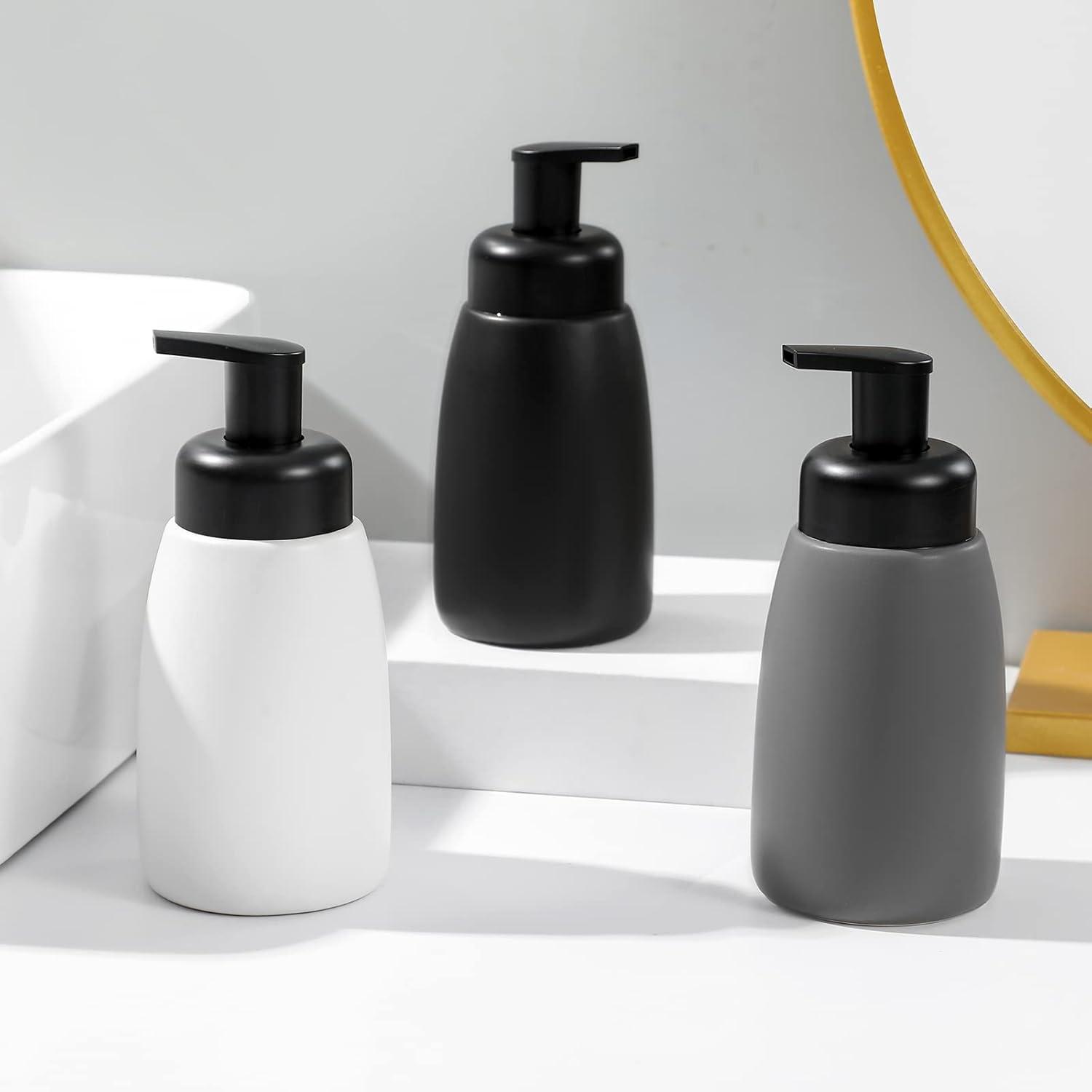 imageFoaming Hand Soap Dispenser Ceramic Jar Foam Dish Soap Dispenser for Bathroom and Kitchen Sink Liquid Pump Bottle for Shampoo Body Wash Hand Soap BlackBlack