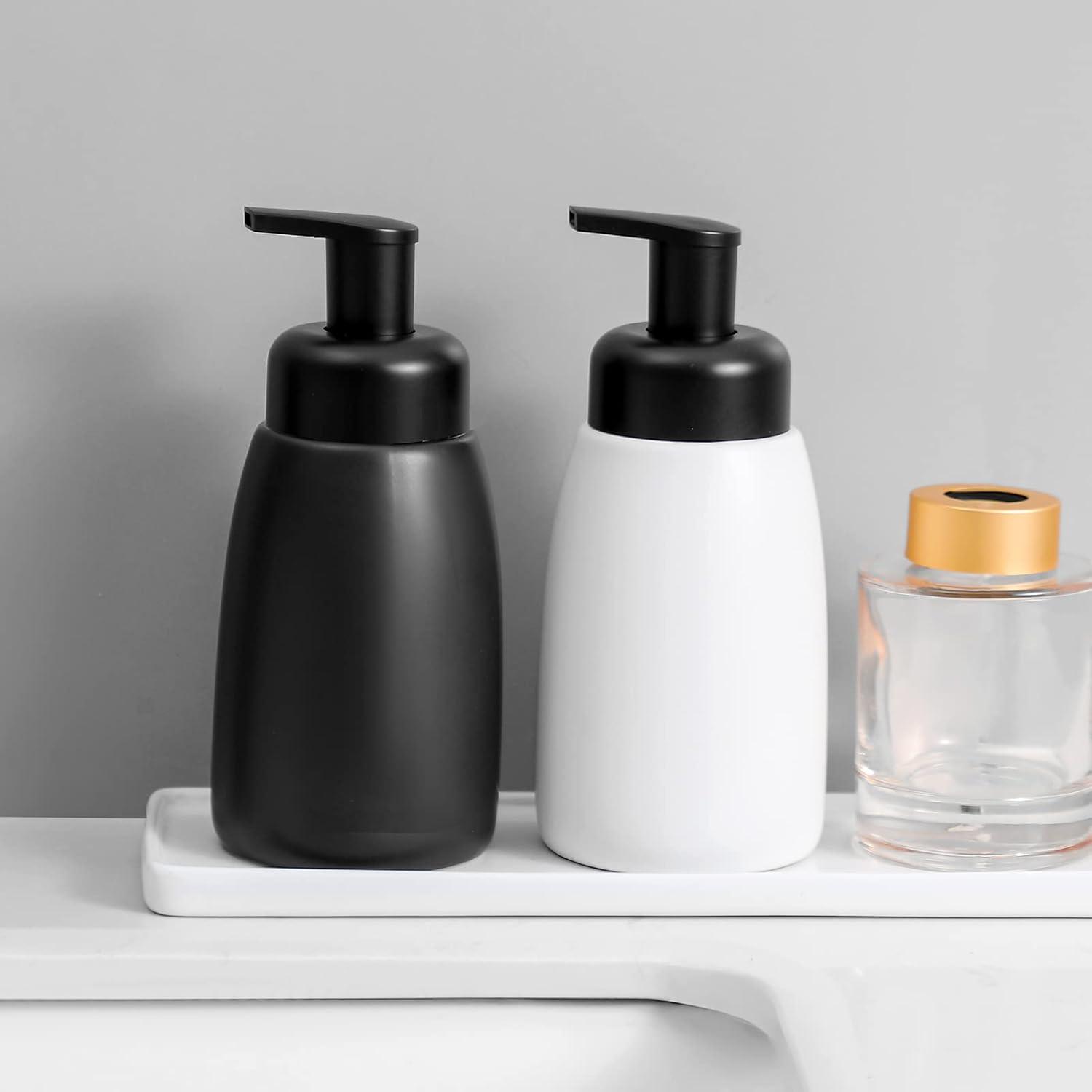imageFoaming Hand Soap Dispenser Ceramic Jar Foam Dish Soap Dispenser for Bathroom and Kitchen Sink Liquid Pump Bottle for Shampoo Body Wash Hand Soap BlackBlack