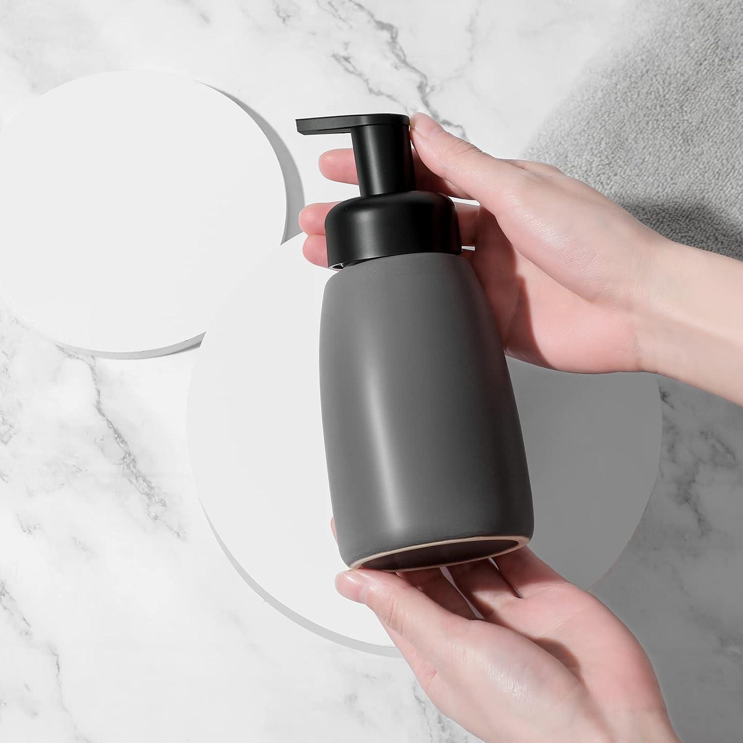 imageFoaming Hand Soap Dispenser Ceramic Jar Foam Dish Soap Dispenser for Bathroom and Kitchen Sink Liquid Pump Bottle for Shampoo Body Wash Hand Soap BlackGray