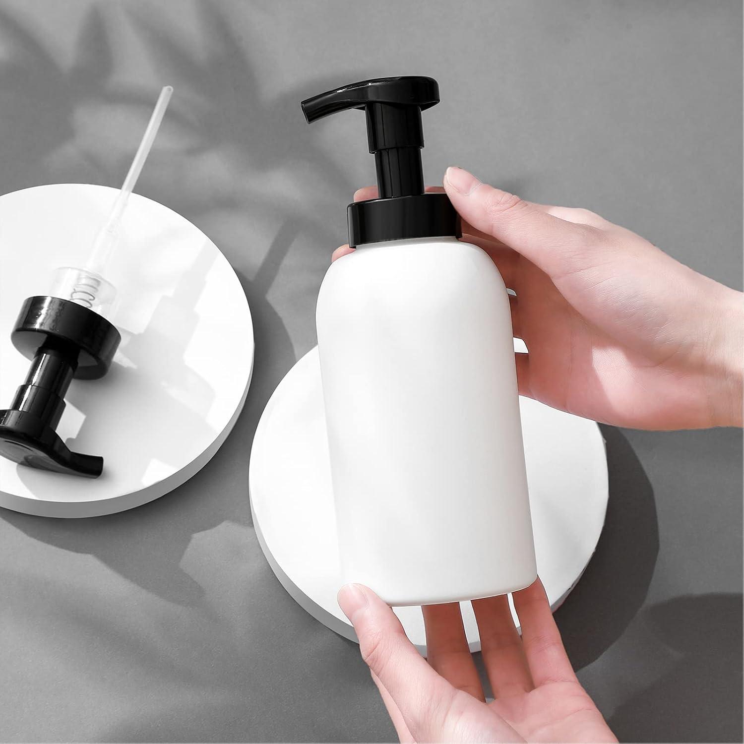 imageFoaming Hand Soap Dispenser Glass Jar Foam Dish Soap Dispenser for Bathroom and Kitchen Sink Liquid Pump Bottle for Shampoo Body Wash Amber 2 PackBlack White