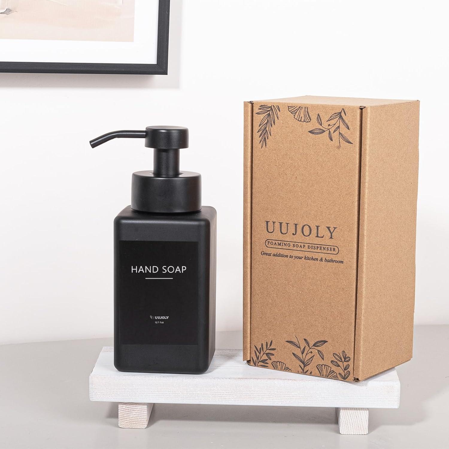 imageFoaming Soap Dispenser with Stainless Steel Pump 12oz Refillable Glass Liquid Dish Soap Bottles for Bathroom Kitchen Sink Home DecorAblack