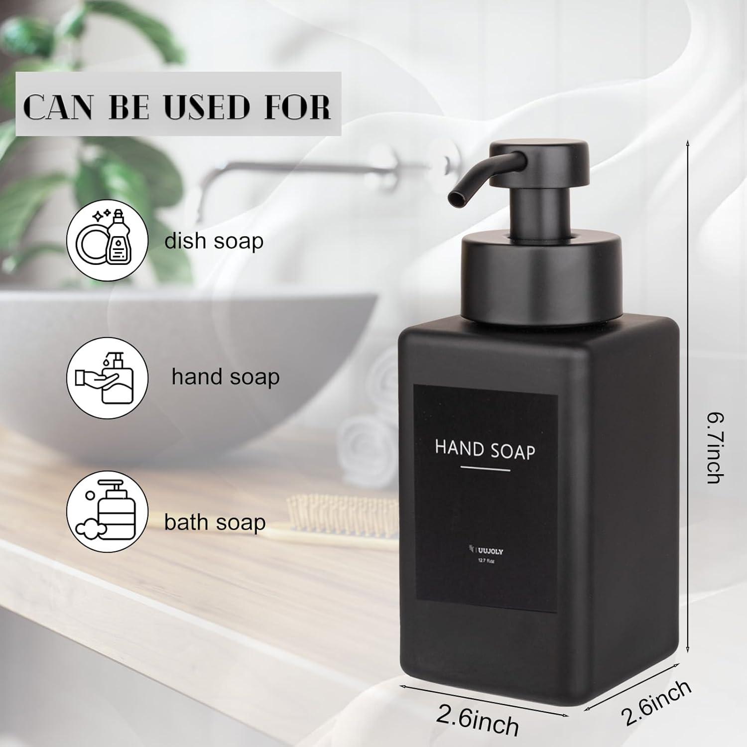 imageFoaming Soap Dispenser with Stainless Steel Pump 12oz Refillable Glass Liquid Dish Soap Bottles for Bathroom Kitchen Sink Home DecorAblack