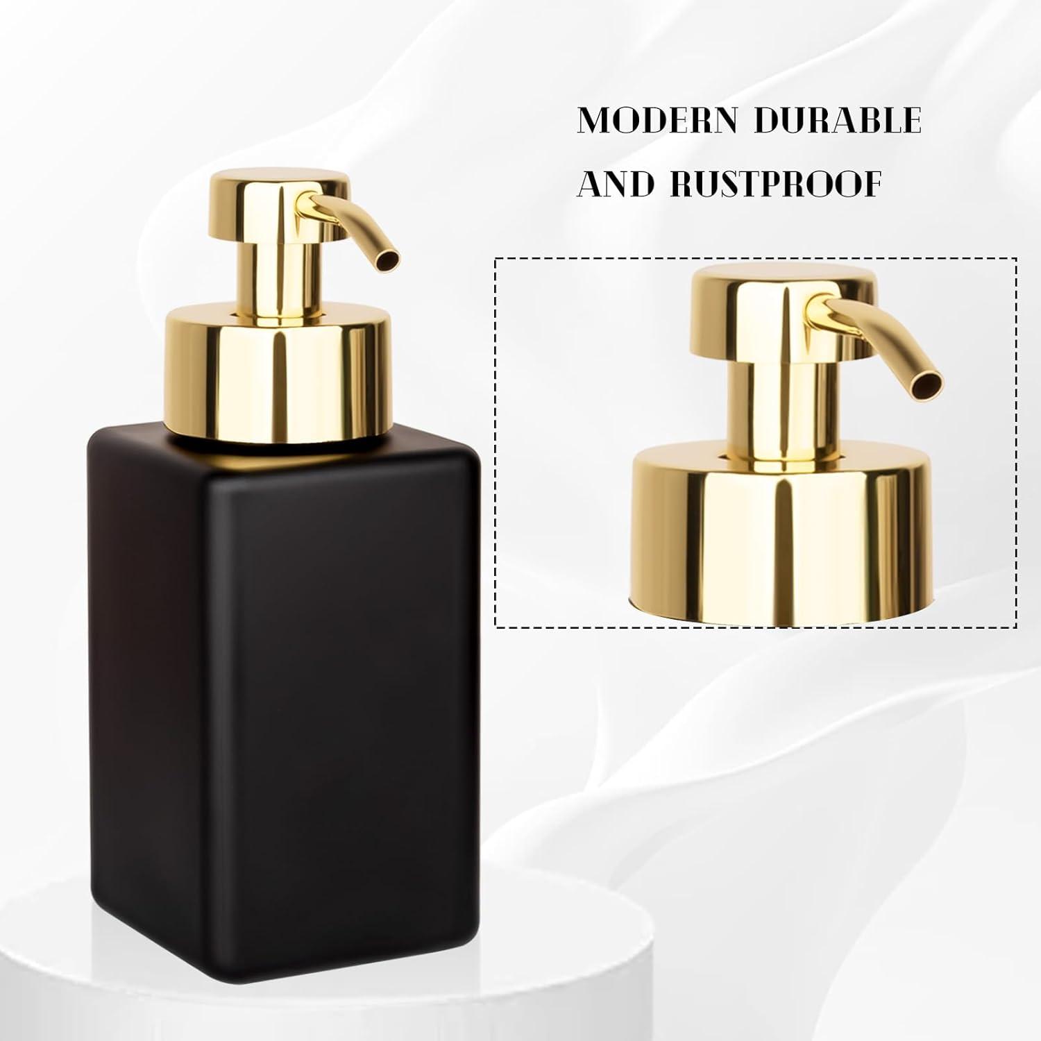 imageFoaming Soap Dispenser with Stainless Steel Pump 12oz Refillable Glass Liquid Dish Soap Bottles for Bathroom Kitchen Sink Home DecorBblack