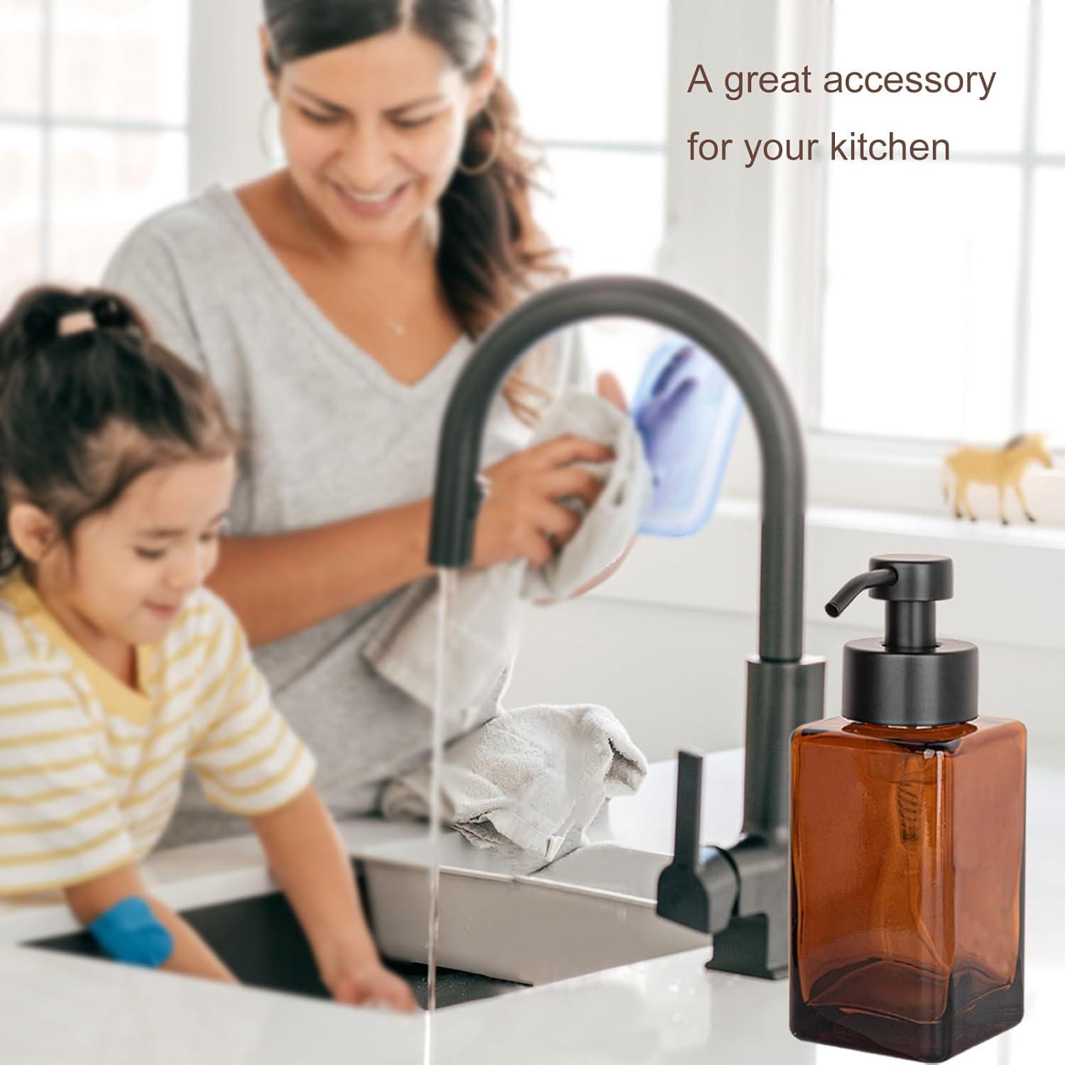 imageFoaming Soap Dispenser with Stainless Steel Pump 12oz Refillable Glass Liquid Dish Soap Bottles for Bathroom Kitchen Sink Home DecorCamber