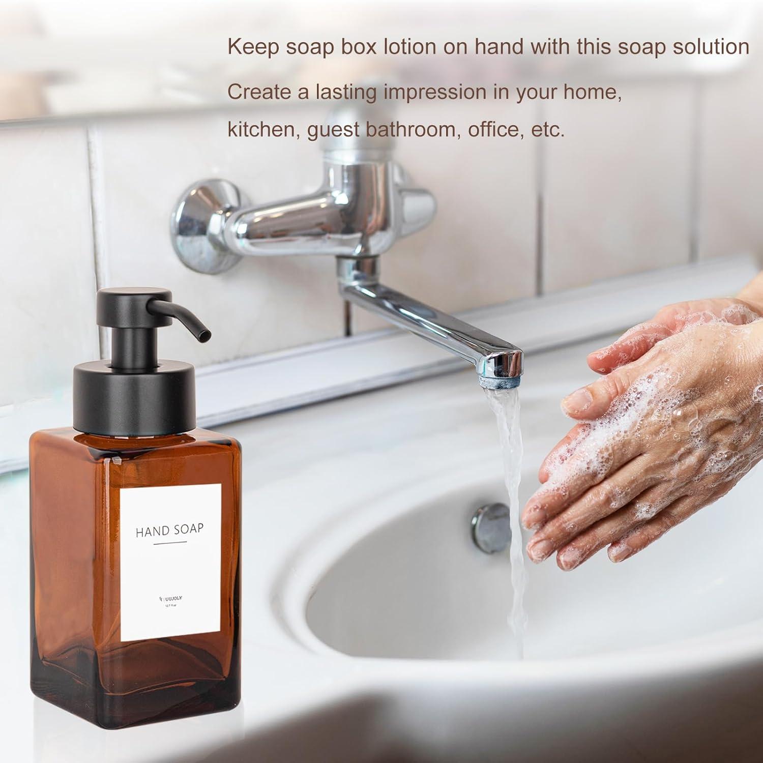 imageFoaming Soap Dispenser with Stainless Steel Pump 12oz Refillable Glass Liquid Dish Soap Bottles for Bathroom Kitchen Sink Home DecorCamber