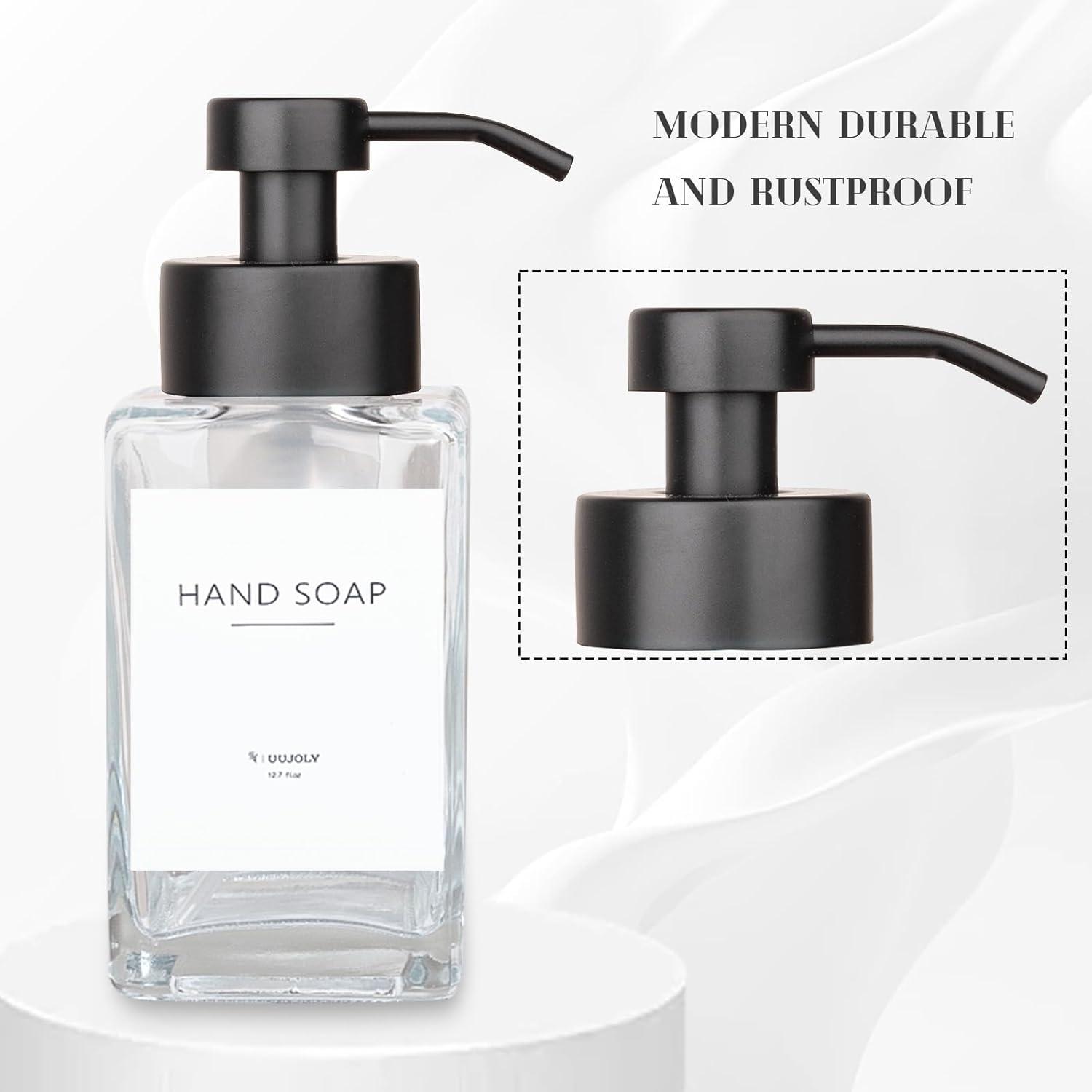 imageFoaming Soap Dispenser with Stainless Steel Pump 12oz Refillable Glass Liquid Dish Soap Bottles for Bathroom Kitchen Sink Home DecorCclear