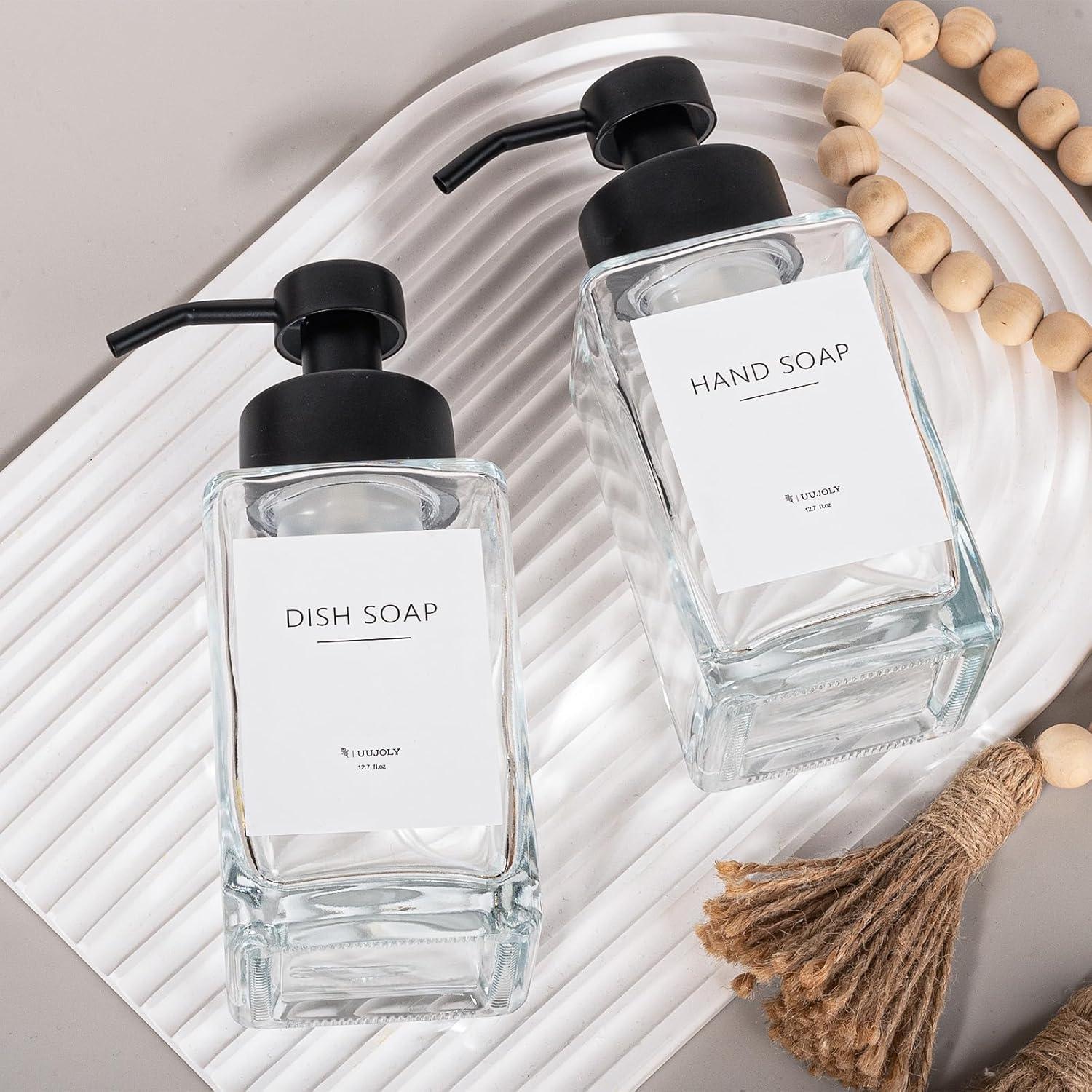 imageFoaming Soap Dispenser with Stainless Steel Pump 12oz Refillable Glass Liquid Dish Soap Bottles for Bathroom Kitchen Sink Home DecorCclear