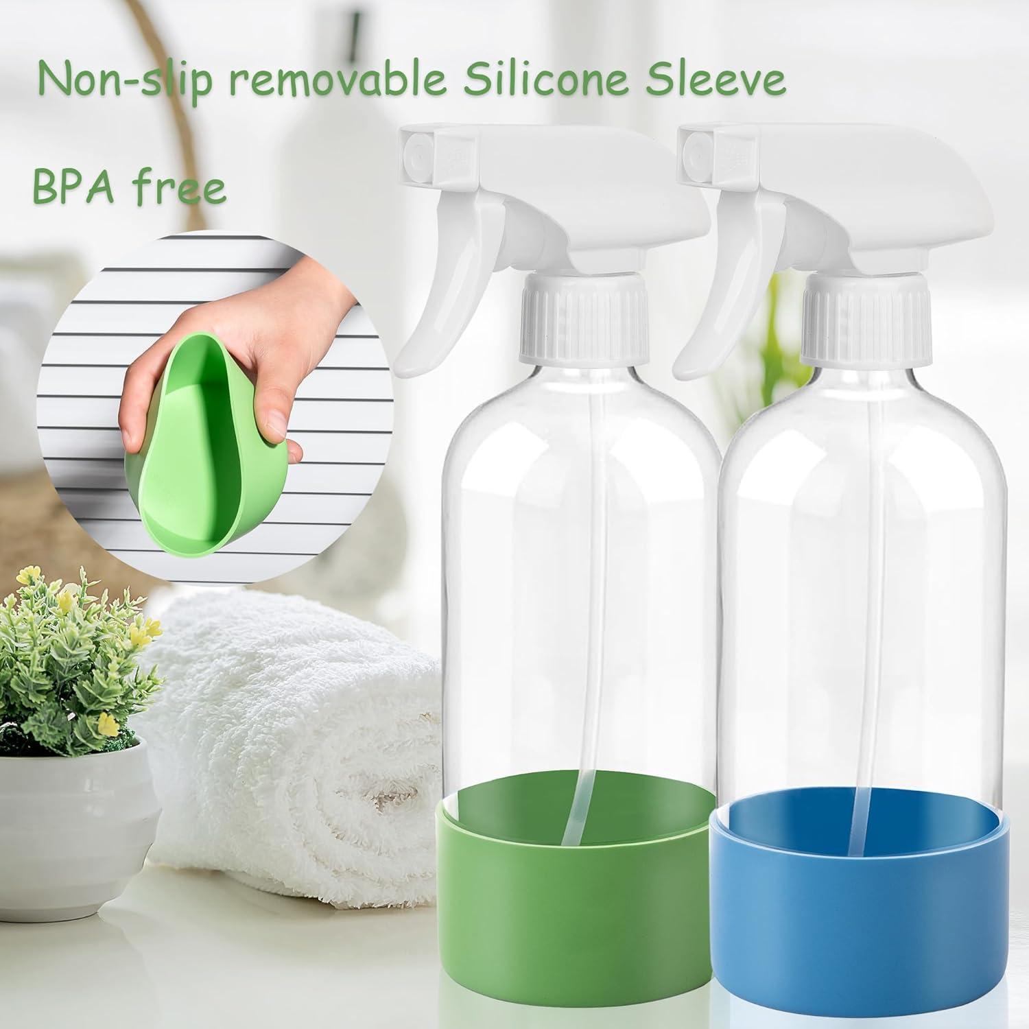 imageUUJOLY 17 oz Plastic Spray Bottle Trigger Empty Spray Bottles Clear Refillable Container for Water Essential Oils Hair Cleaning Products Adjustable Head Sprayer and Stream Black 2 PackGreen Blue