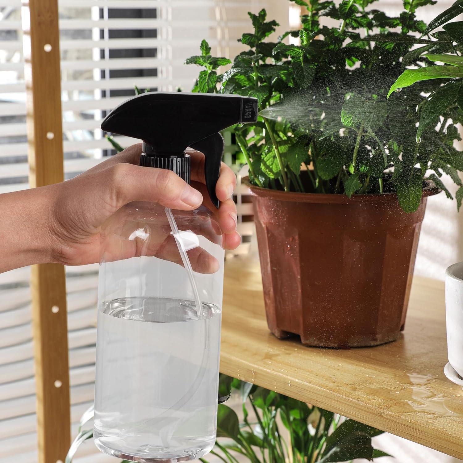 imageUUJOLY 17 oz Plastic Spray Bottle Trigger Empty Spray Bottles Clear Refillable Container for Water Essential Oils Hair Cleaning Products Adjustable Head Sprayer and Stream Black 2 PackClear Black