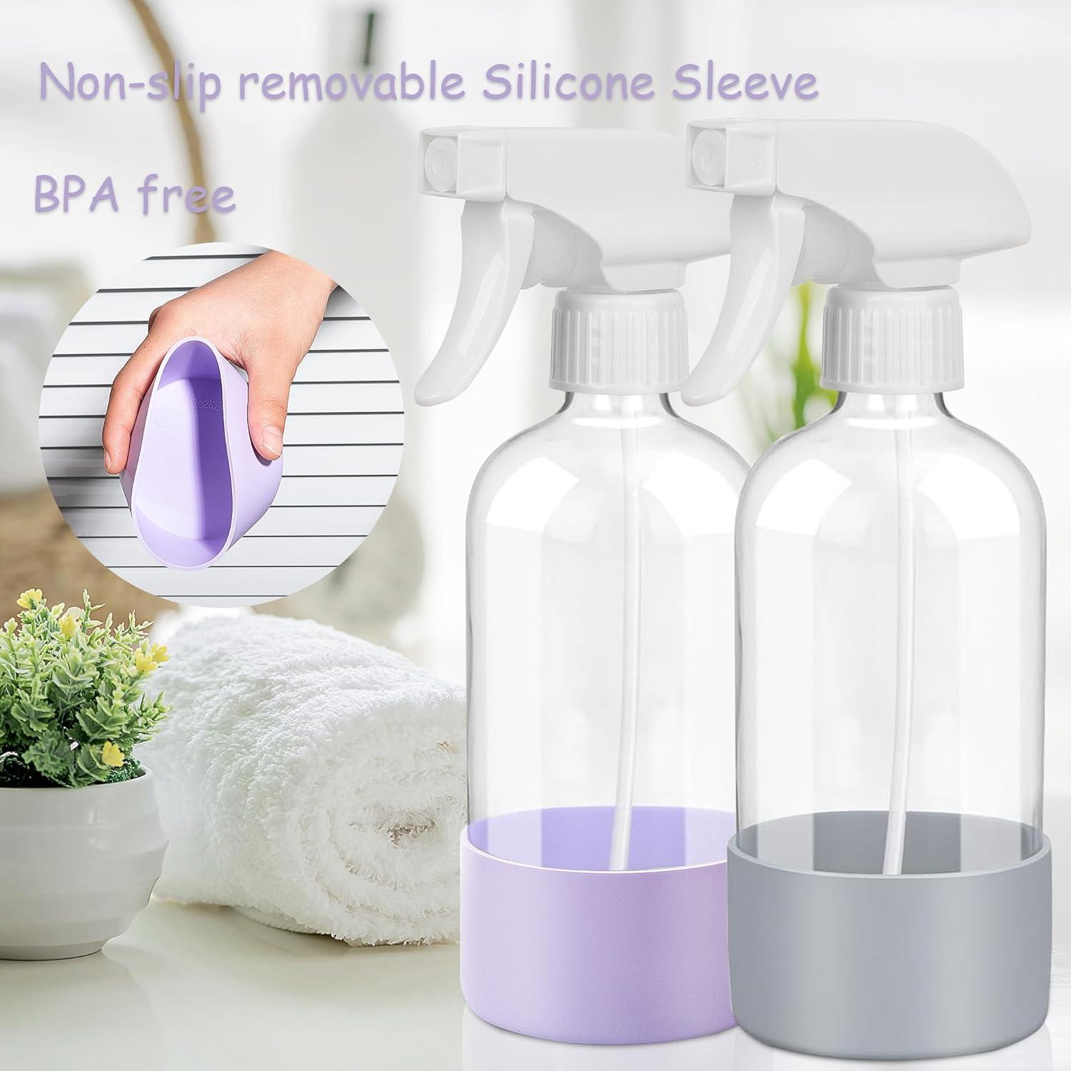 imageUUJOLY 17 oz Plastic Spray Bottle Trigger Empty Spray Bottles Clear Refillable Container for Water Essential Oils Hair Cleaning Products Adjustable Head Sprayer and Stream Black 2 PackPurle Dark Grey